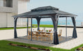 12' X 16' Hardtop Wood Gazebo For Patios, Outdoor Framed Gazebo With Polycarbonate Double Roof Canopy, Solid Wooden Framed Gazebo With Privacy Curtains And Mosquito Nettings For Garden, Backyard Black Aluminium