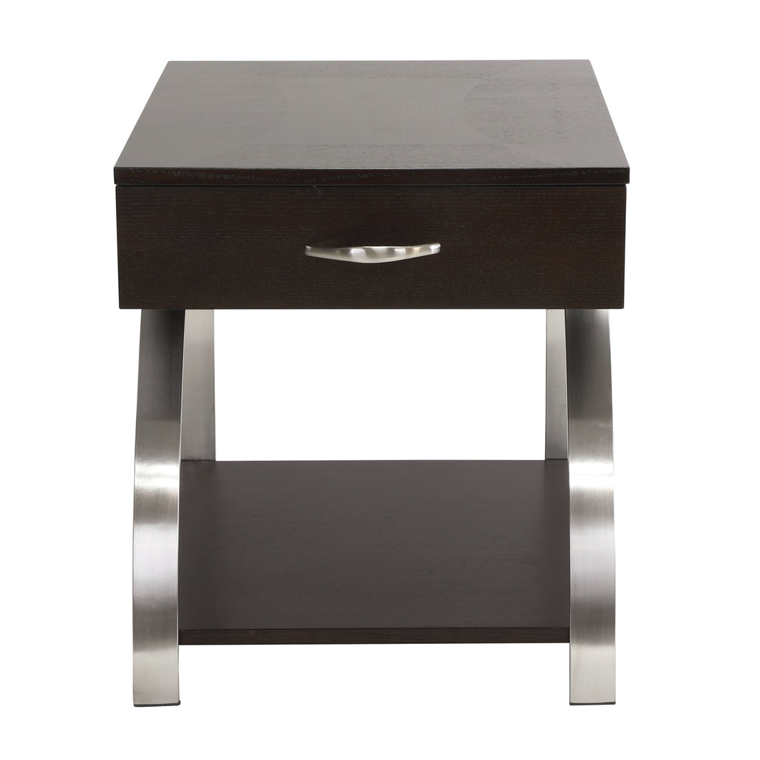 Modern Living Room Furniture 1Pc End Table With Drawer Bottom Shelf Espresso Finish Wood Chrome Metal Finish Unique Style Side Table Espresso Primary Living Space Modern Coffee & End Tables Wood Stainless Steel