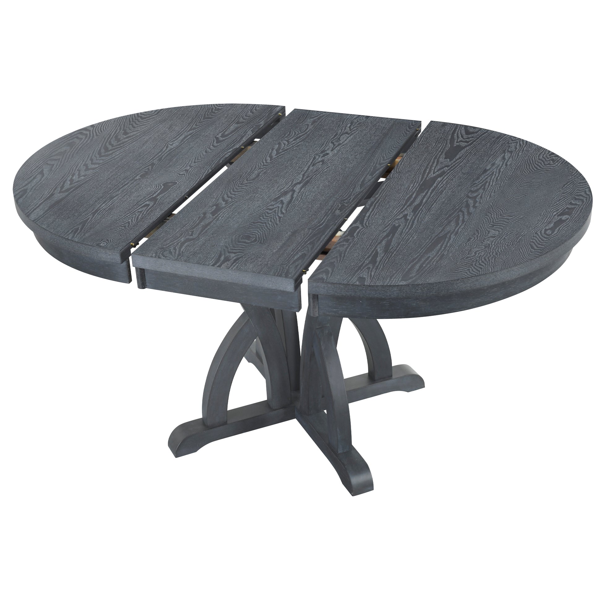 5 Piece Farmhouse Round Pedestal Extending Dining Table Set Extendable Kitchen Table Set With 15.8" Removable Leaf And Ladder Back Dining Chairs For Small Places, Black Wood Dining Room Extendable Rubberwood Oval Dining Table With Chair Upholstered Chair