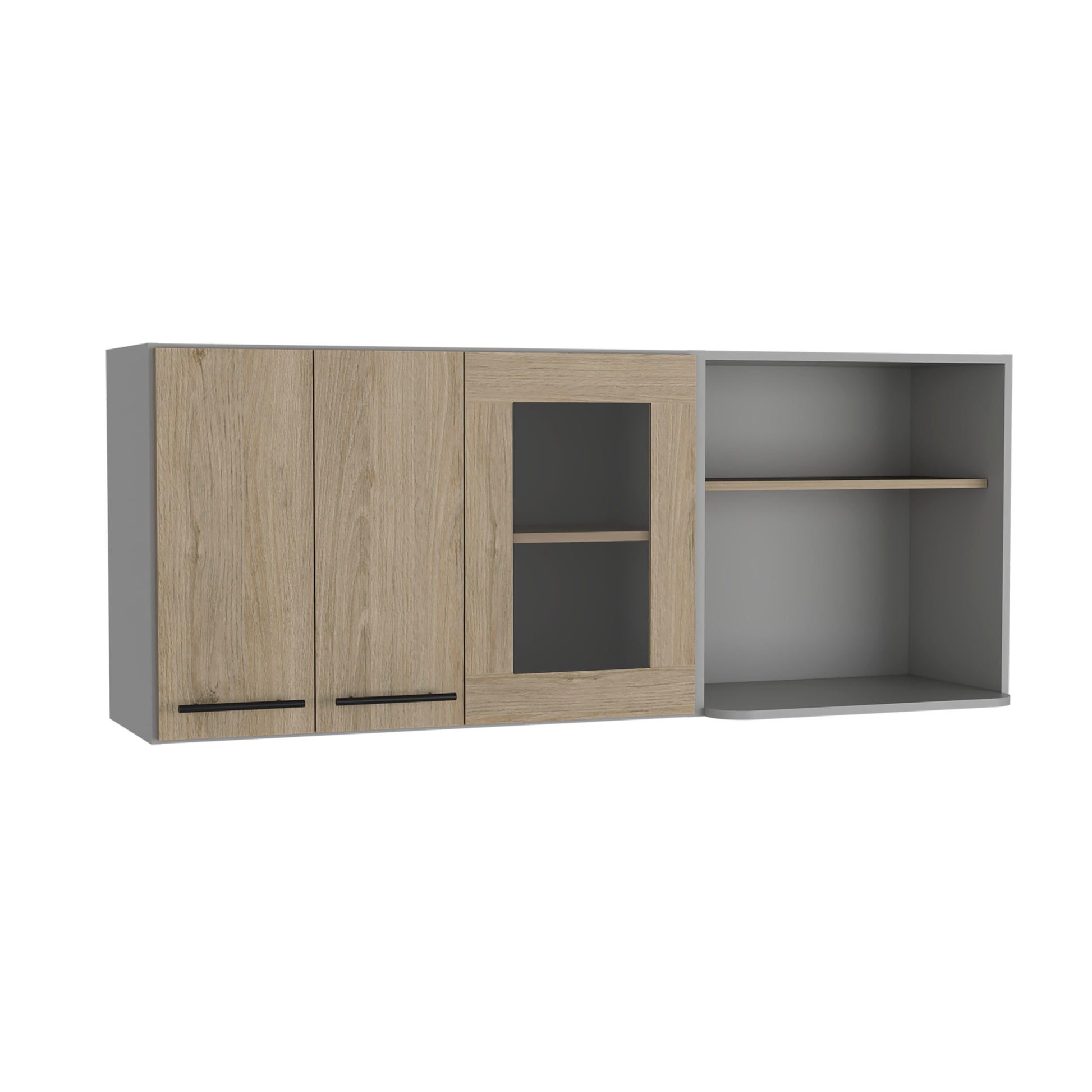 Hasselt Wall Cabinet, Double Door, Glass Cabinet, Rack Light Pine Beige Kitchen Shelves Included Modern Particle Board Particle Board