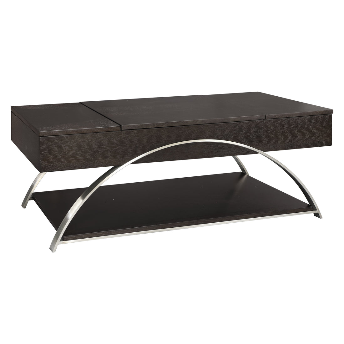 Modern Living Room Furniture 1Pc Lift Top Coffee Table With Display Shelf Espresso Finish Wood Chrome Metal Finish Unique Style Cocktail Table Espresso Primary Living Space Modern Coffee & End Tables Rectangular Wood Stainless Steel