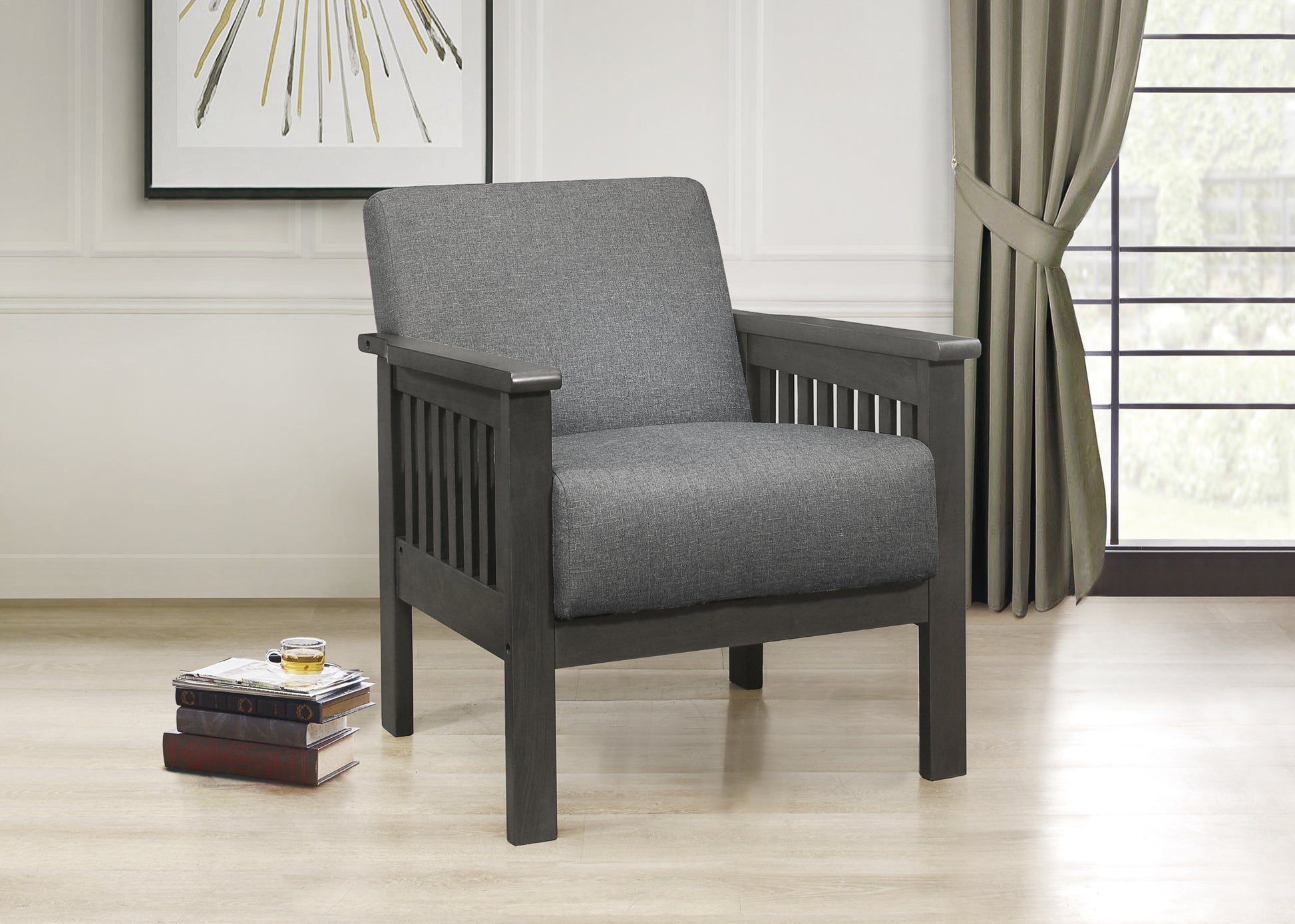 Gray Accent Chair 1Pc Solid Wood Mission Arm Cushion Back Classic Living Room Furniture Antique Gray Wooden Gray Primary Living Space Classic,Transitional Rubberwood Solid Wood