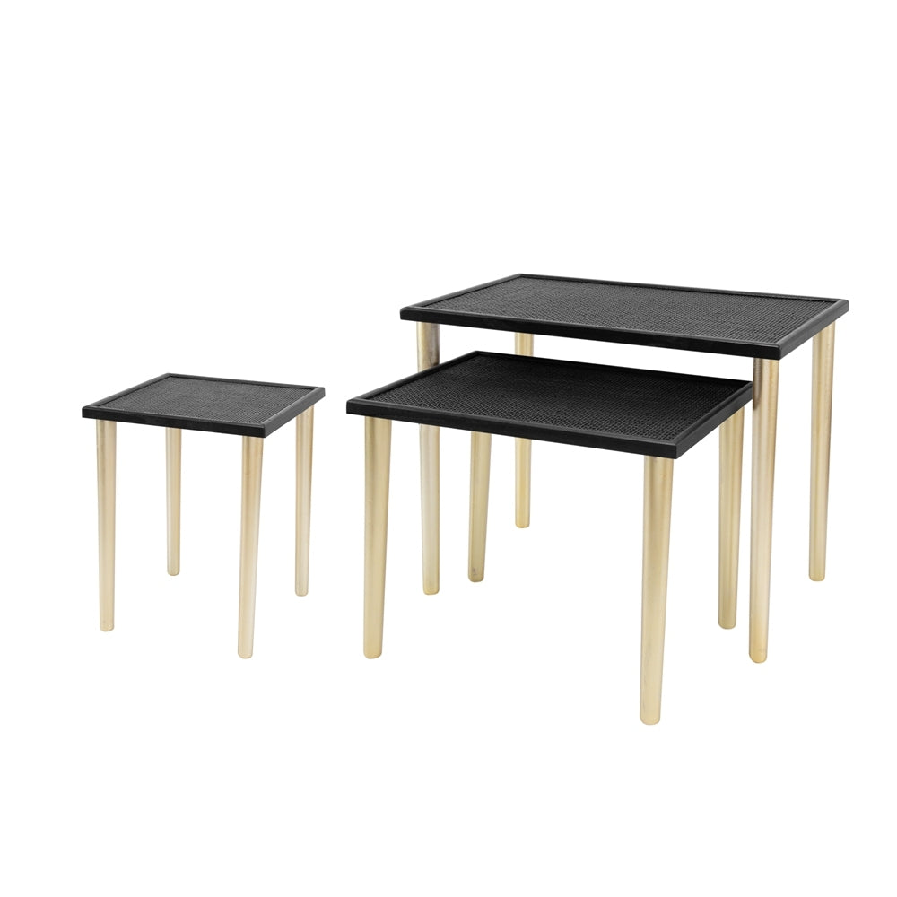 Set Of 3 Side Tables, L:25X15.5X21" M:20X15X18.5" S:14X14X16.5" Black Gold Primary Living Space Boho,Casual,Minimalist Solid Wood Mdf
