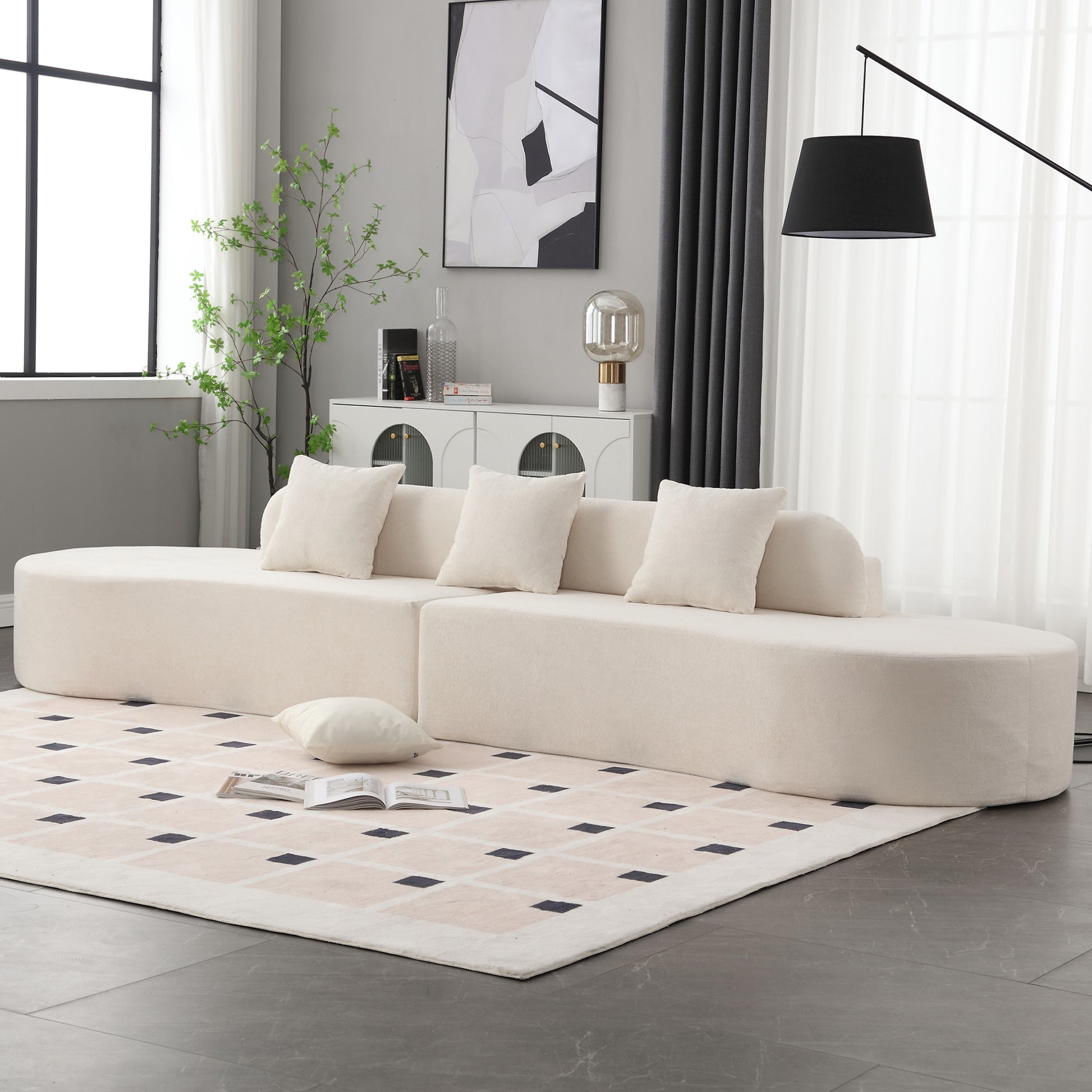 Arrived Modern Curved Combination Sofa, Terrycloth Fabric Sofa, Minimalist Sofa In Living Room, Apartment, No Assembly Required, Three Pillows,Beige Beige Primary Living Space Medium Soft Polyester 4 Seat