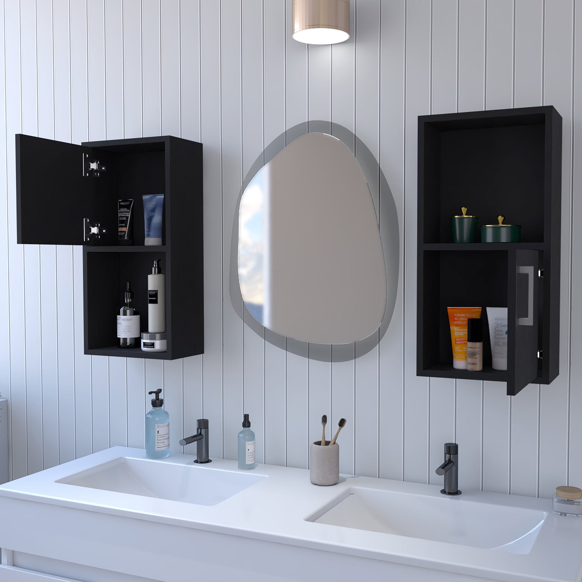 Black 2 Bathroom Medicine Cabinets With Open Shelf Black 1 1 Up To 17 In Up To 23 In Bathroom Wall Mounted 5 10 Inches Wood