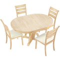 5 Piece Farmhouse Round Pedestal Extending Dining Table Set Extendable Kitchen Table Set With 15.8