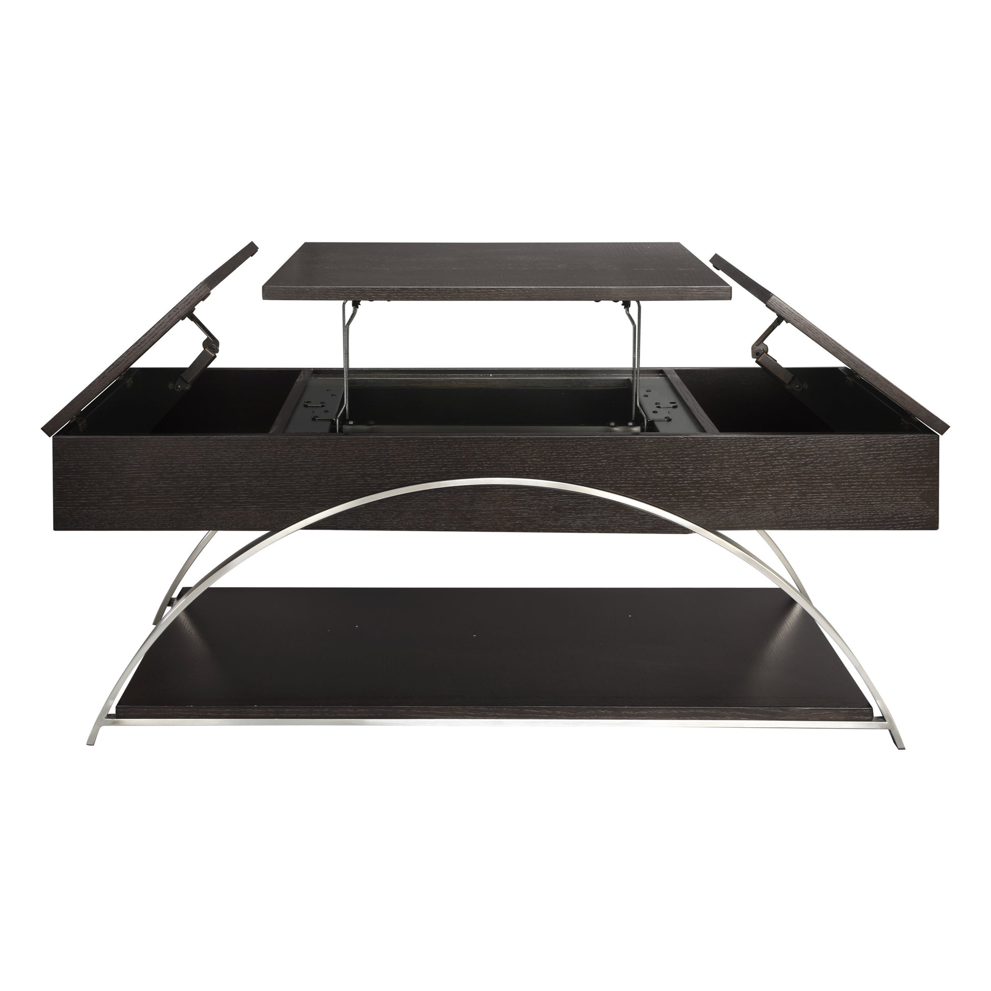 Modern Living Room Furniture 1Pc Lift Top Coffee Table With Display Shelf Espresso Finish Wood Chrome Metal Finish Unique Style Cocktail Table Espresso Primary Living Space Modern Coffee & End Tables Rectangular Wood Stainless Steel