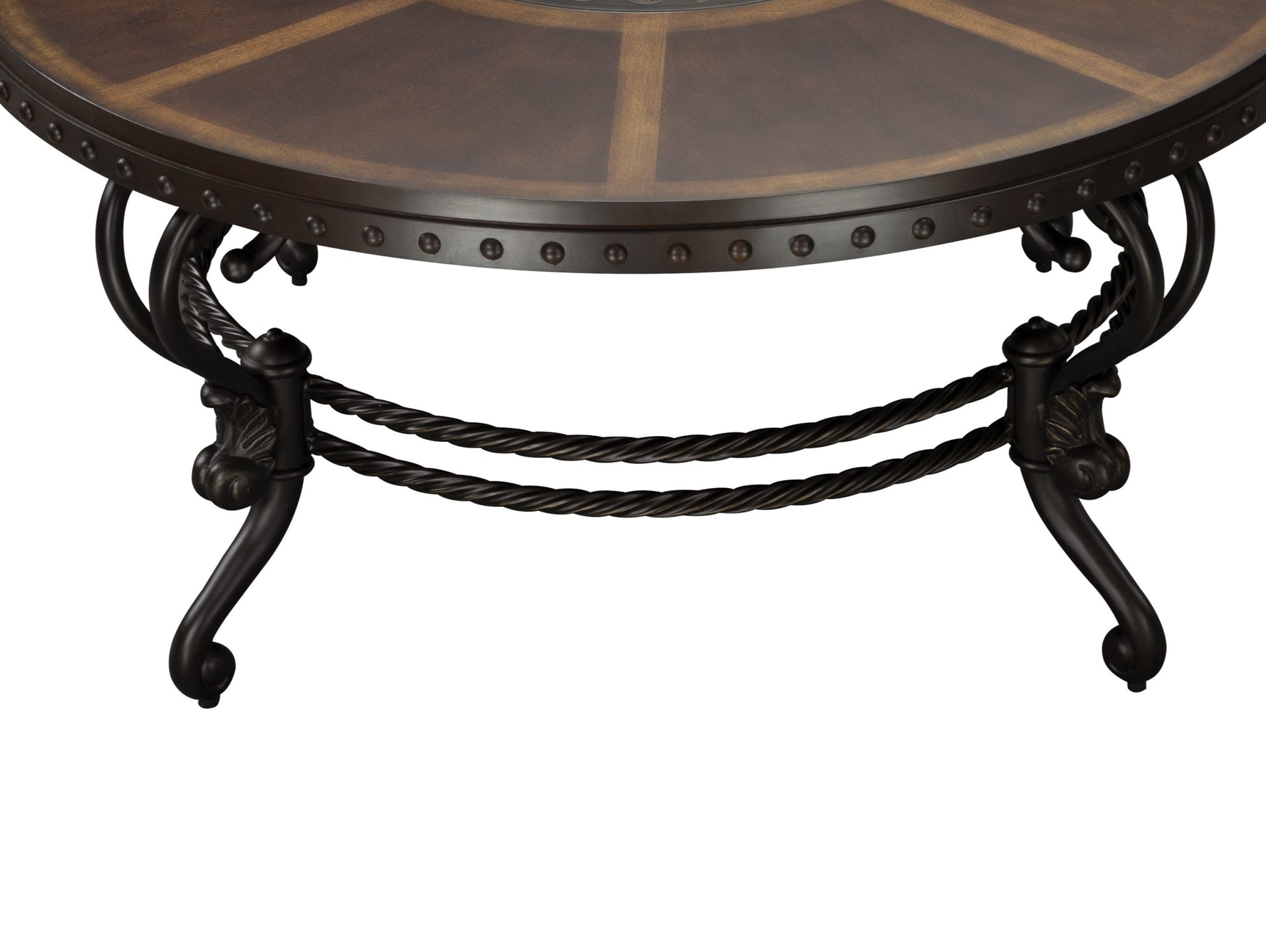 Formal Traditional Style Coffee Table 1Pc Round Decorative Top Curved Metal Base Living Room Furniture Cocktail Table Dark Cherry Finish Brown Mix Primary Living Space Traditional Coffee & End Tables Round Metal & Wood