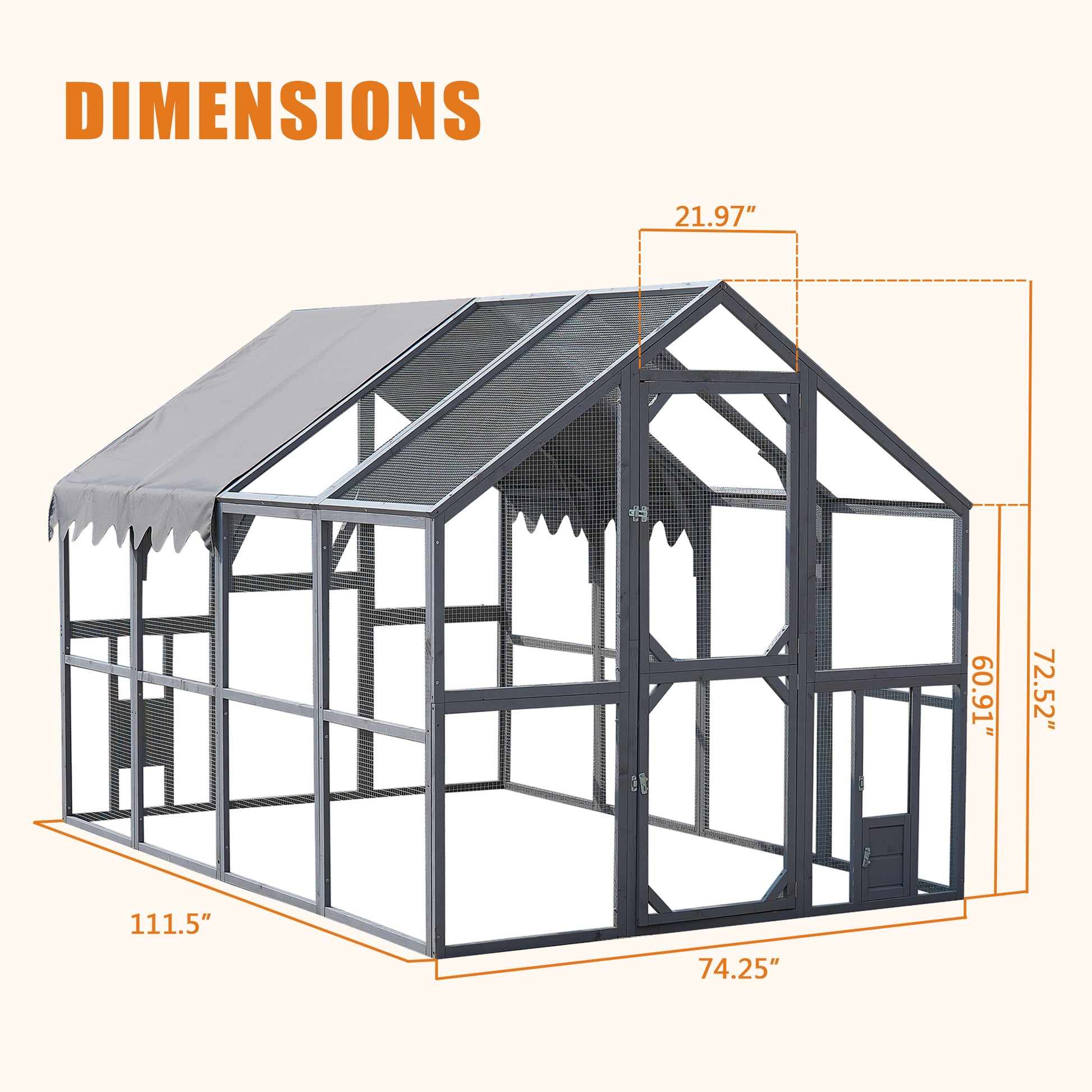 Outdoor Chicken Coop Enclosures 110" Large Kitten Playpen ,Upgrade Waterproof Cover Grey Gray Metal & Wood