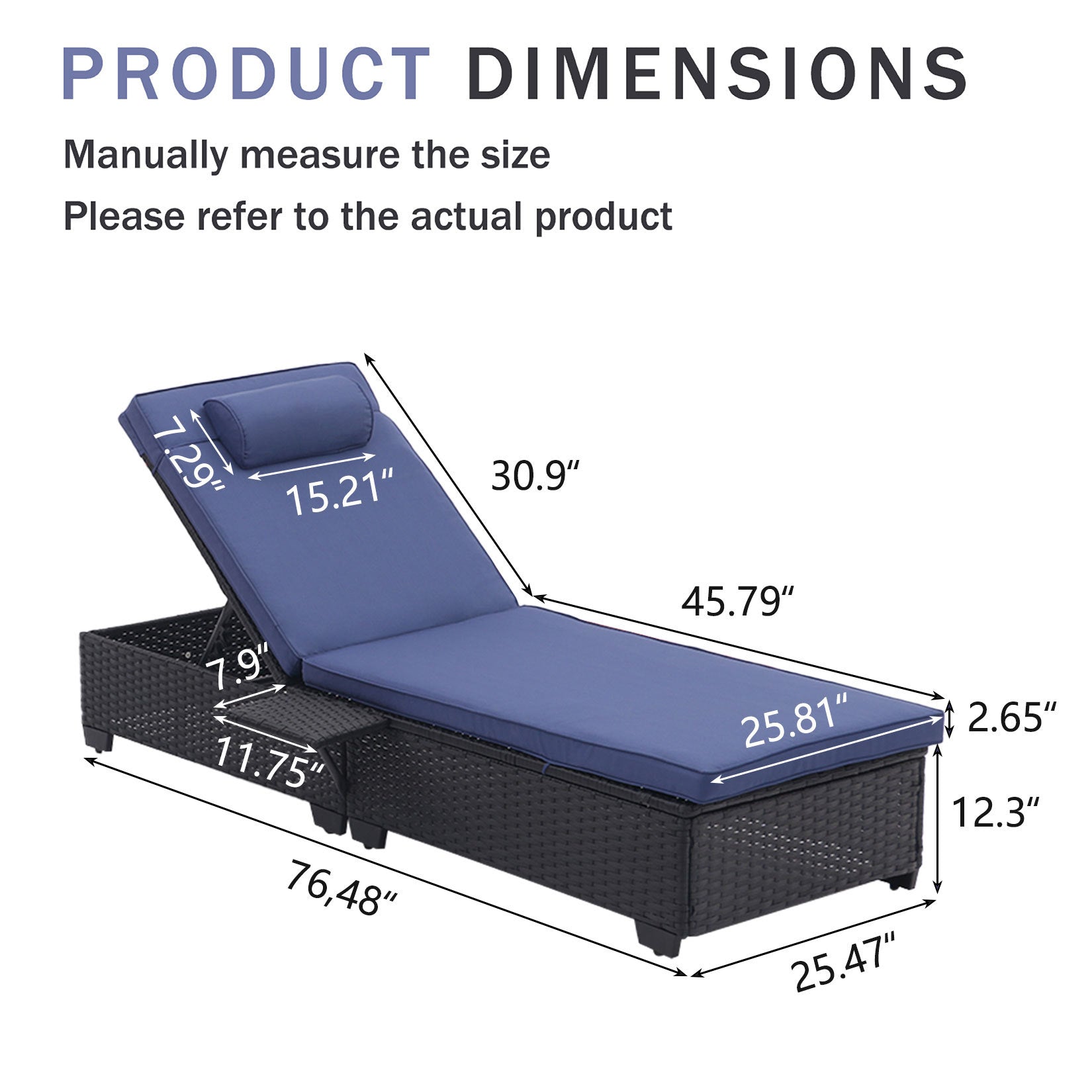Outdoor Patio Chaise Lounge Chair,Lying In Bed With Pe Rattan And Steel Frame,Pe Wickers,Pool Recliners With Elegant Reclining Adjustable Backrest And Removable Cushions Sets Of 2 Black Navy Blue Yes Black Blue Weather Resistant Frame Pe Rattan Iron
