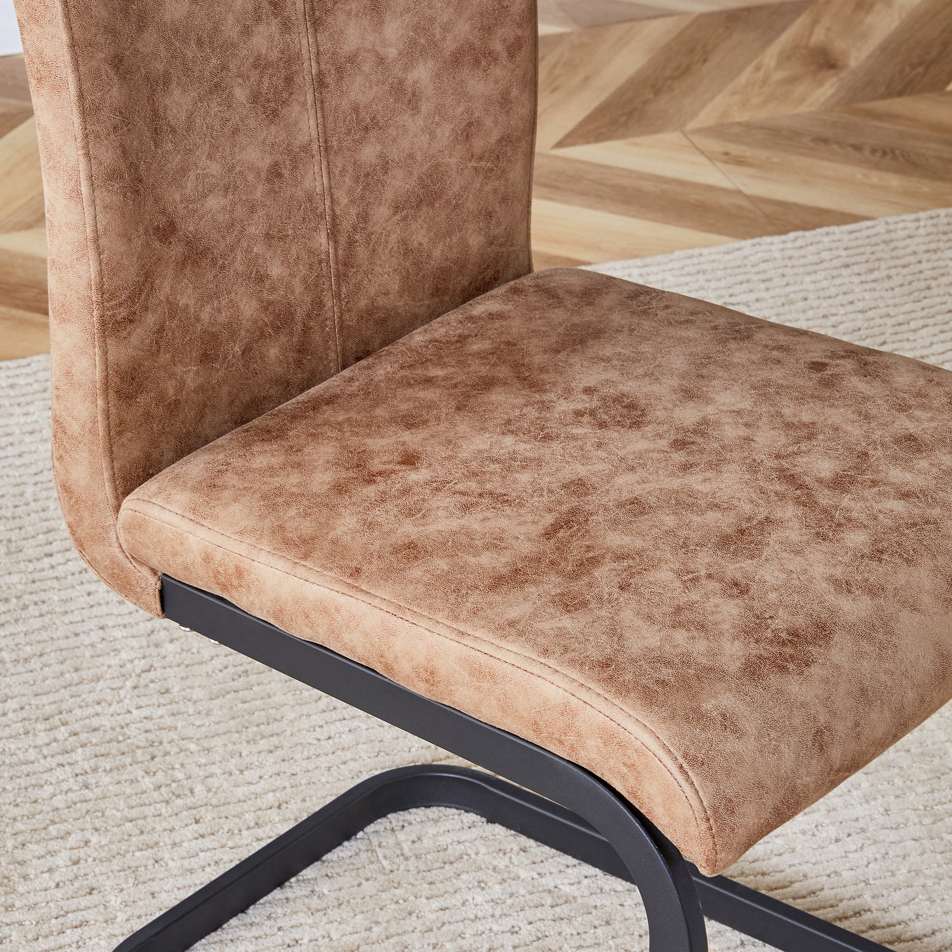 Modern Dining Chairs, Technology Cloth High Back Upholstered Side Chair With C Shaped Tube Black Metal Legs For Dining Room Kitchen Vanity Club Guest Office Chair Set Of 4 Brown 1162 Brown Foam Fabric