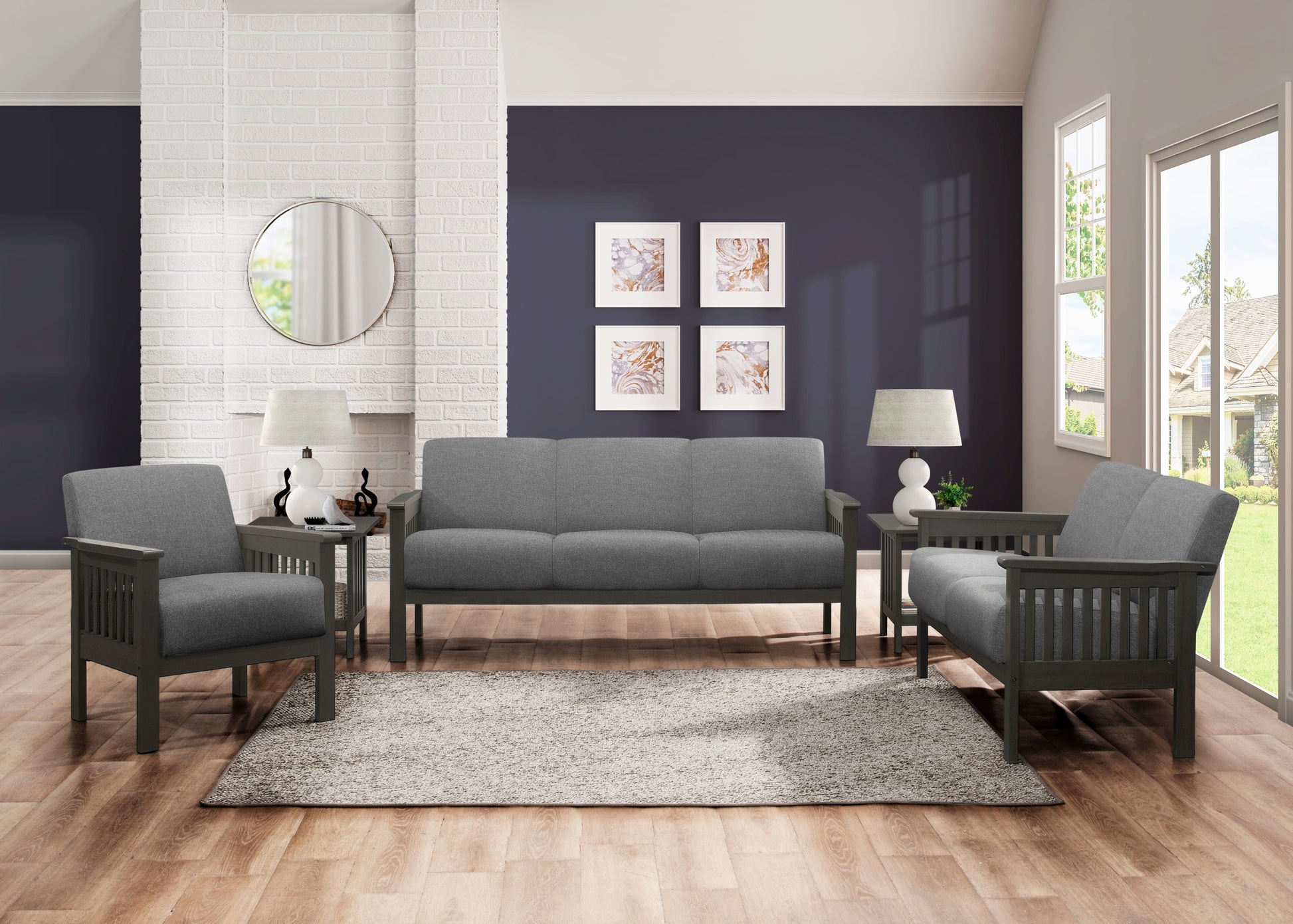 Gray Accent Chair 1Pc Solid Wood Mission Arm Cushion Back Classic Living Room Furniture Antique Gray Wooden Gray Primary Living Space Classic,Transitional Rubberwood Solid Wood