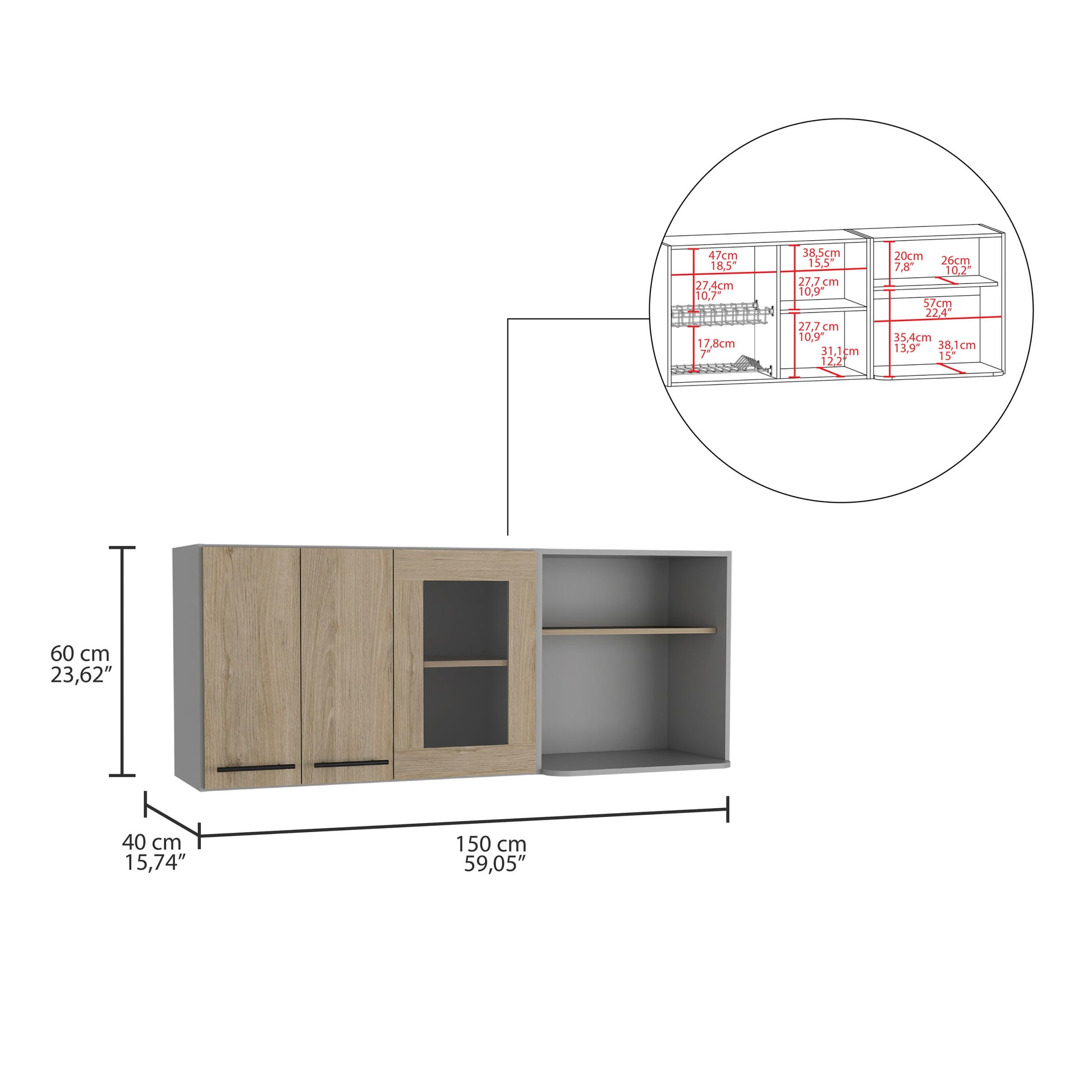 Hasselt Wall Cabinet, Double Door, Glass Cabinet, Rack Light Pine Beige Kitchen Shelves Included Modern Particle Board Particle Board