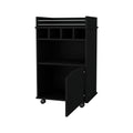 Black 1 Door Bar Cart Black Dining Room Rectangular Kitchen Carts Wood Small Less Than 40In