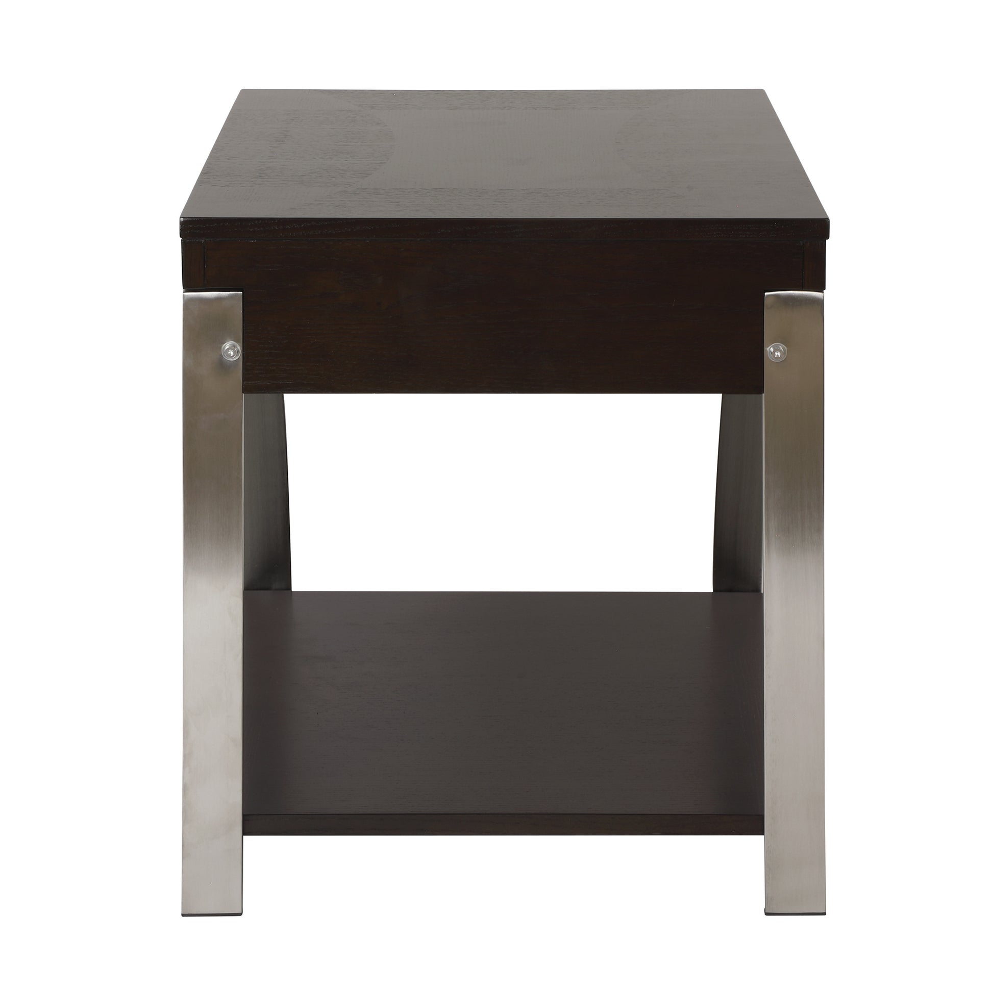 Modern Living Room Furniture 1Pc End Table With Drawer Bottom Shelf Espresso Finish Wood Chrome Metal Finish Unique Style Side Table Espresso Primary Living Space Modern Coffee & End Tables Wood Stainless Steel