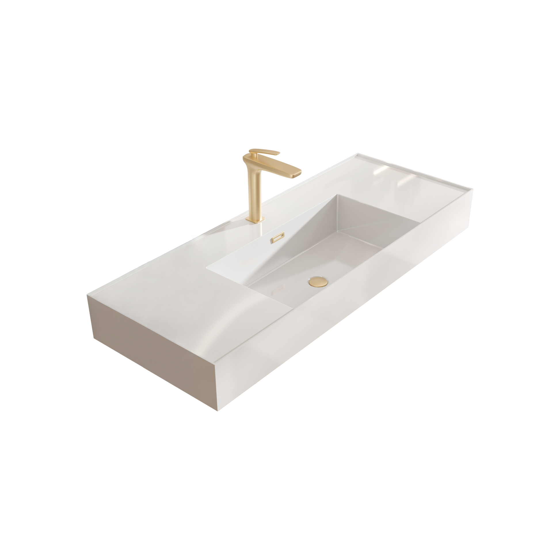 Bb0648Y101, Integrated Glossy White Solid Surface Basin With One Predrilled Faucet Hole, Faucet And Drain Assembly Not Included Gloss White Bathroom Modern Solid Surface Solid Surface