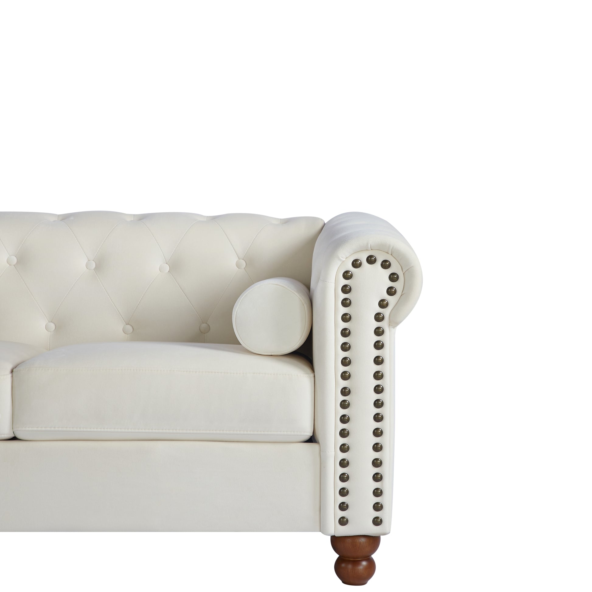Classic Traditional Living Room Upholstered Sofa With Velvet Fabric Surface Chesterfield Tufted Fabric Sofa Couch, Large White White Primary Living Space Medium Soft Cushion Back Square Arms Foam Velvet 3 Seat