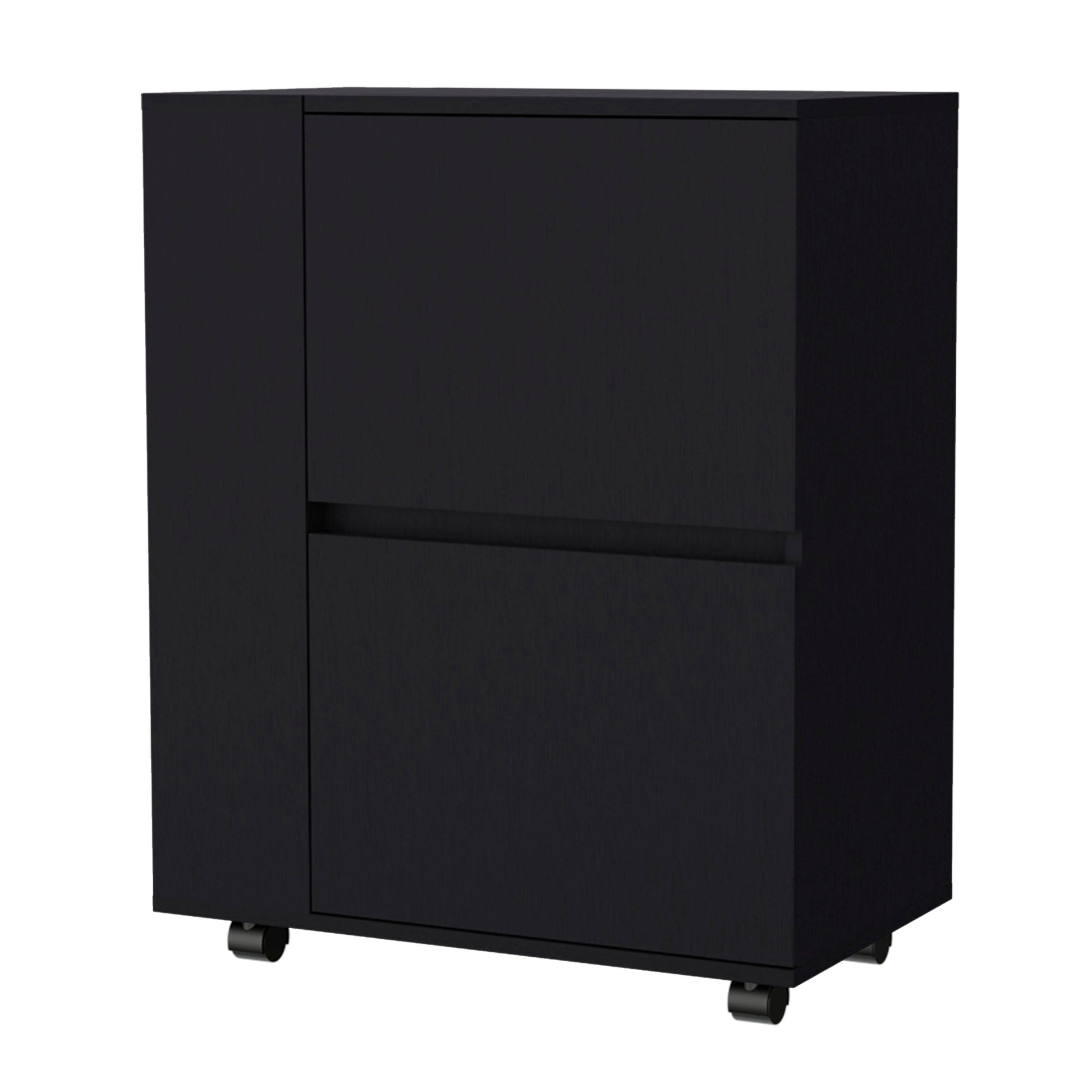 Black 2 Cabinet Bar Cart Black Primary Living Space Rectangular Kitchen Carts Wood Small Less Than 40In