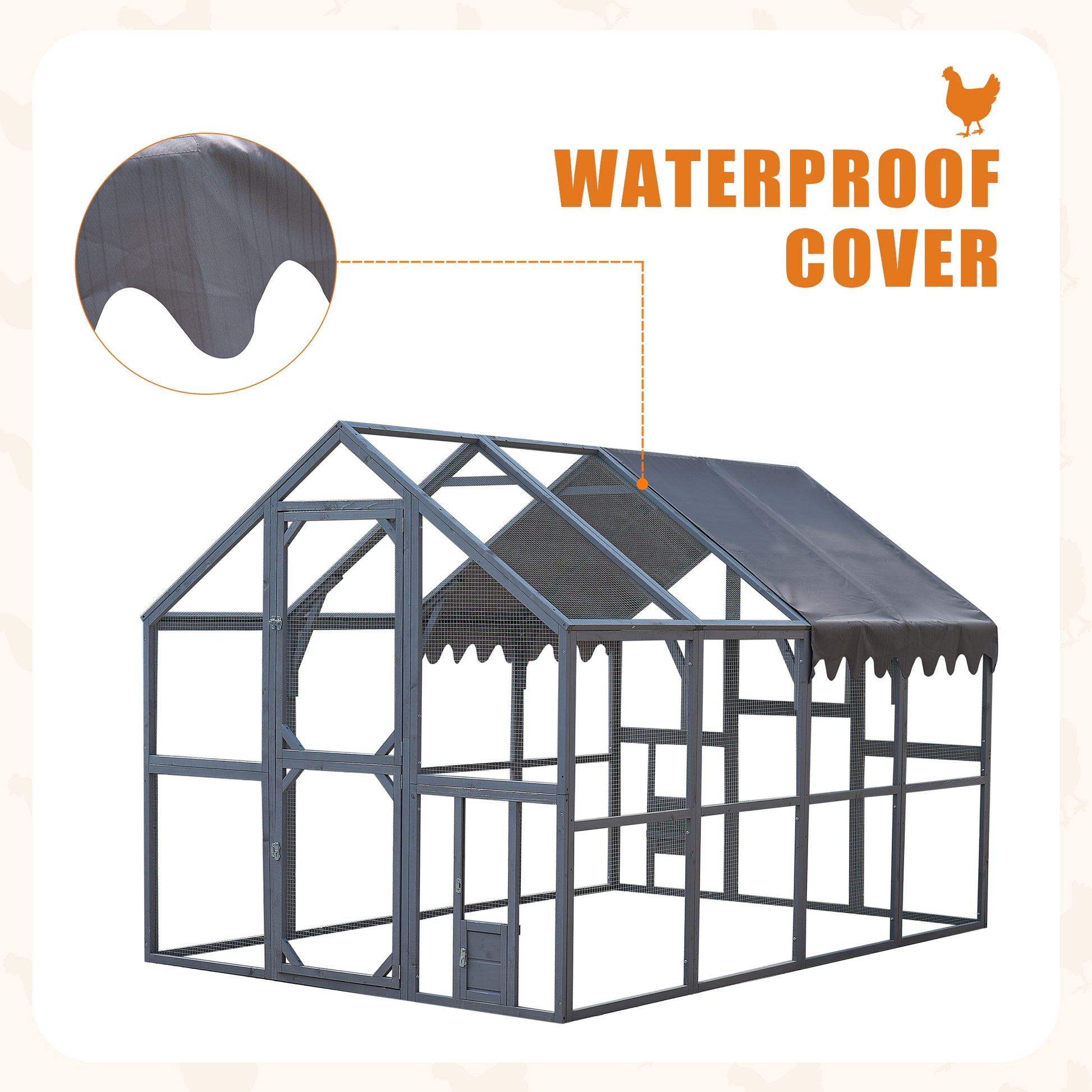 Outdoor Chicken Coop Enclosures 110" Large Kitten Playpen ,Upgrade Waterproof Cover Grey Gray Metal & Wood