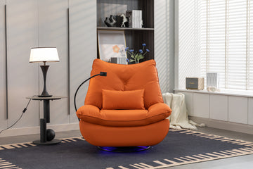 270 Swivel Glider Recliner Chair, Power Recliner Rocking Chair, Usb Port Charge For Nursery Chair With Atmosphere Lamp For Living Room Bedroom Apartment Orange Faux Leather