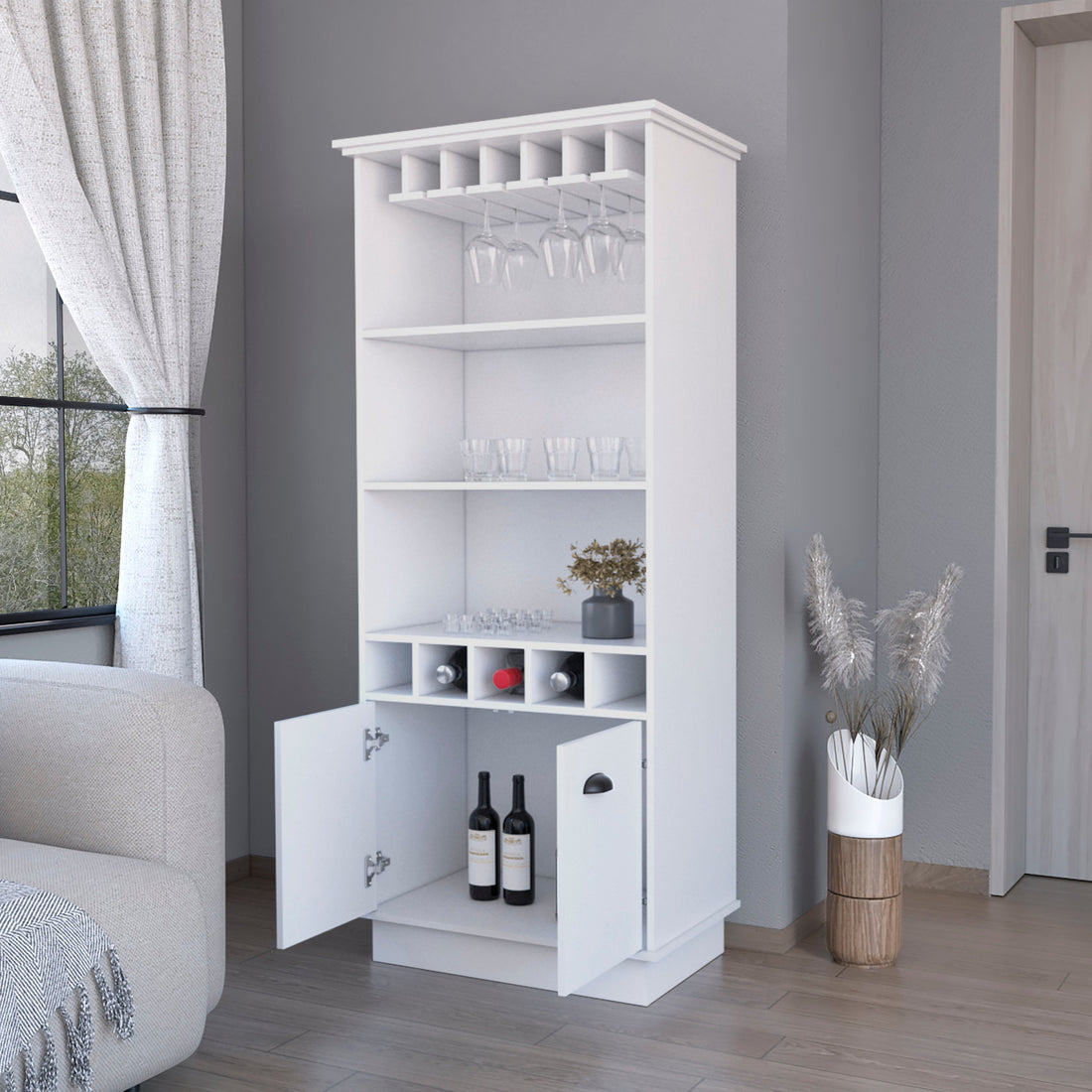 Claire White Glassware Rack Bar Cabinet Freestanding 3 4 Shelves White White Primary Living Space Shelves Included Wood