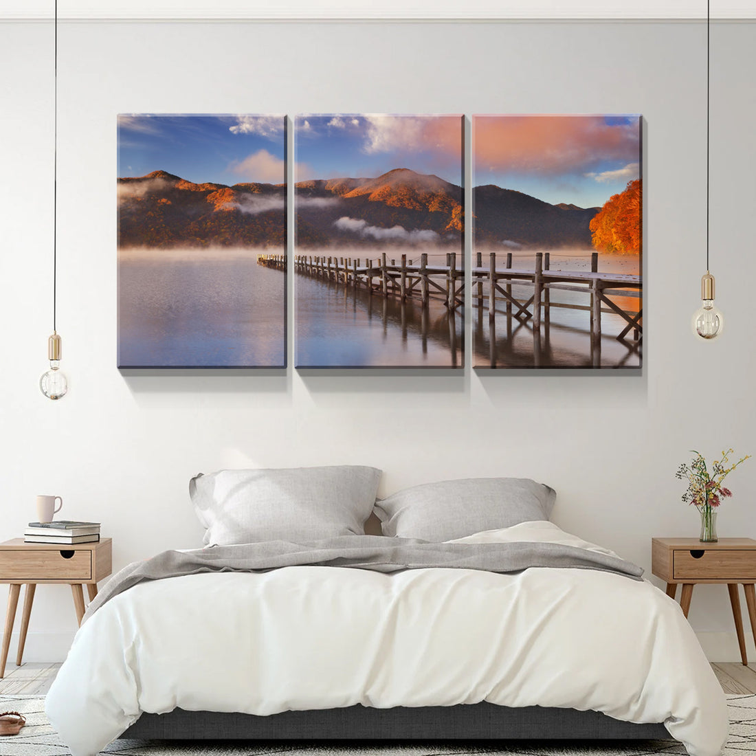 3 Panels Framed Jetty & Lake Canvas Wall Art Decor,3 Pieces Mordern Canvas Decoration Painting For Office,Dining Room,Living Room, Bedroom Decor Ready To Hang 2030In Thickness 1.5 Inch Rectangle Framed Multicolor Oversized 41In Canvas Nature Scenes