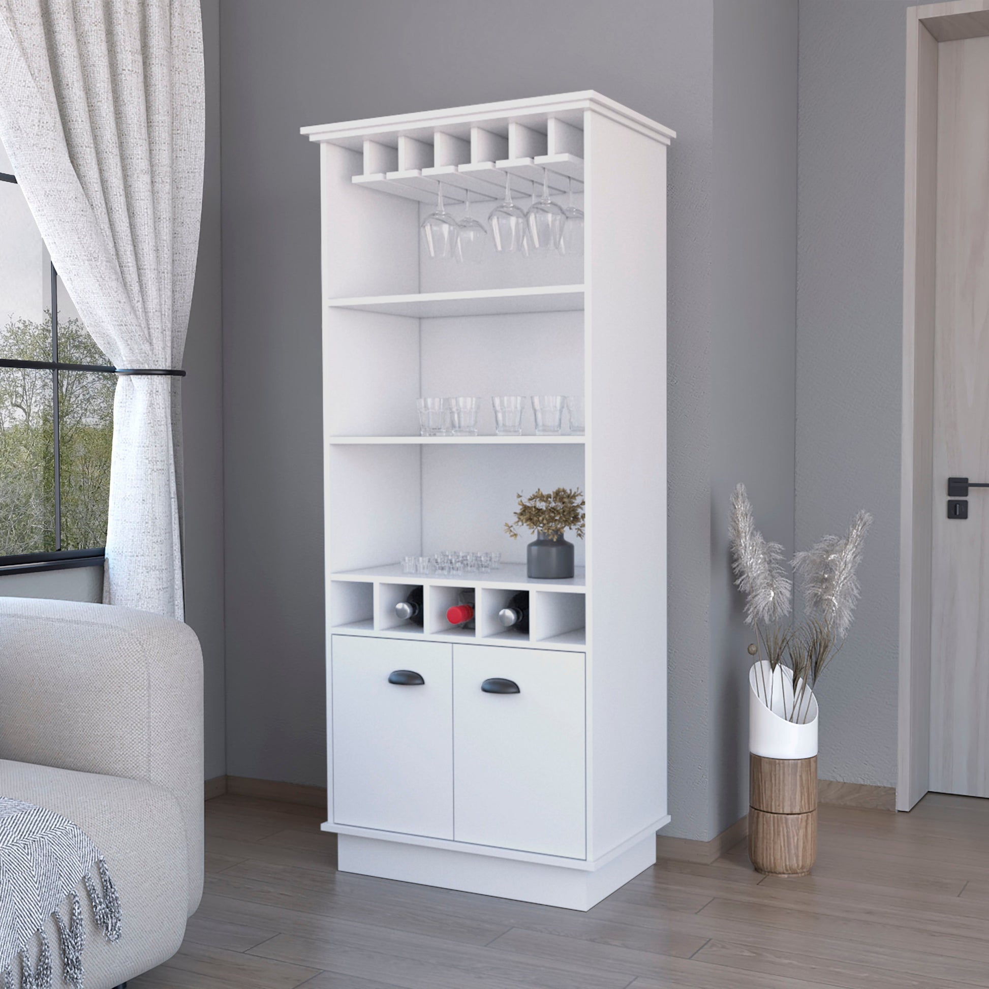 Claire White Glassware Rack Bar Cabinet Freestanding 3 4 Shelves White White Primary Living Space Shelves Included Wood