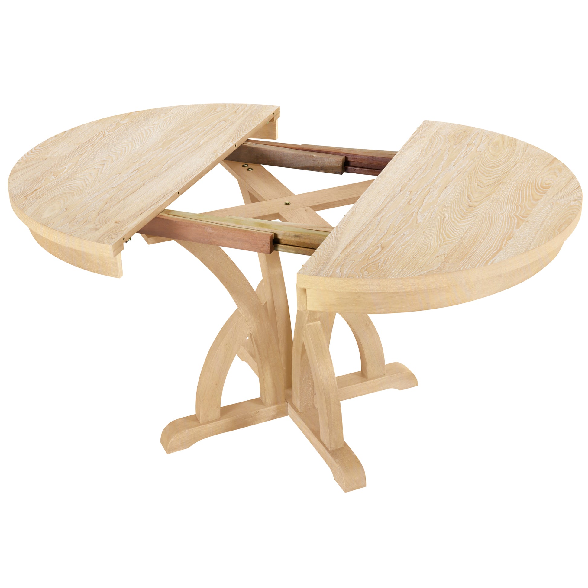 5 Piece Farmhouse Round Pedestal Extending Dining Table Set Extendable Kitchen Table Set With 15.8" Removable Leaf And Ladder Back Dining Chairs For Small Places, Natural Wood Dining Room Extendable Rubberwood Oval Dining Table With Chair Upholstered