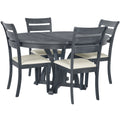 5 Piece Farmhouse Round Pedestal Extending Dining Table Set Extendable Kitchen Table Set With 15.8
