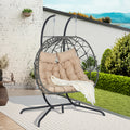 2 Person Outdoor Rattan Hanging Chair Patio Wicker Egg Chair Yes Complete Patio Set Dark Gray Uv Resistant Frame Water Resistant Cushion Garden & Outdoor American Design,American Traditional 2 Person Seating Group Polypropylene Rattan