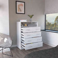 Peru L Four Drawer Dresser, Superior Top, One Open Shelf White White Bedroom Modern Particle Board Particle Board