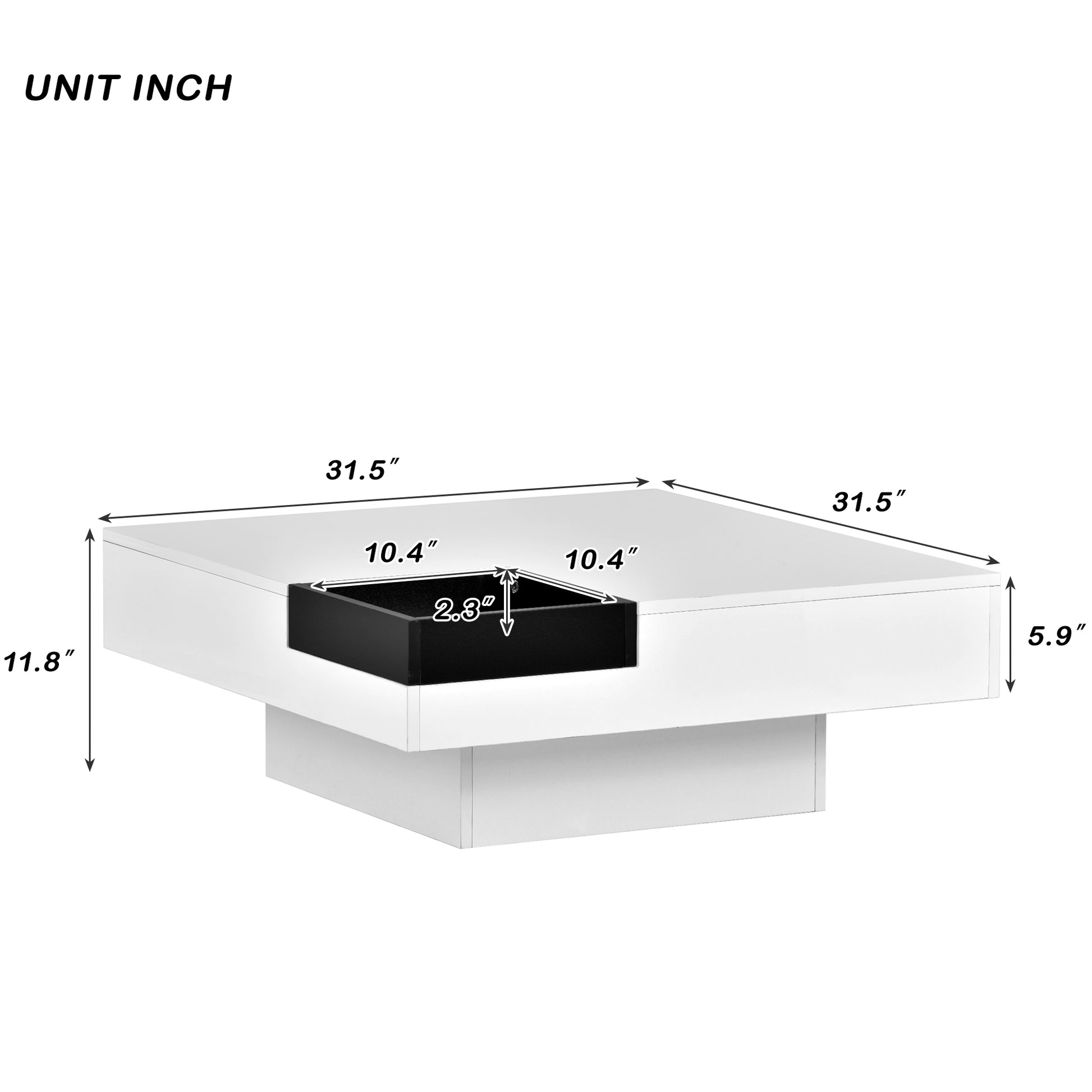 Modern Minimalist Design 31.5*31.5In Square Coffee Table With Detachable Tray And Plug In 16 Color Led Strip Lights Remote Control For Living Room White Particle Board