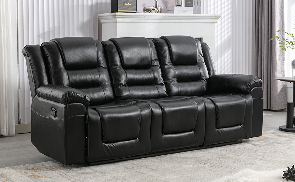 3 Seater Home Theater Recliner Manual Recliner Chair With Two Built In Cup Holders For Living Room,Bedroom, Black Old Sku:Pp302955Aab Black Foam Pu