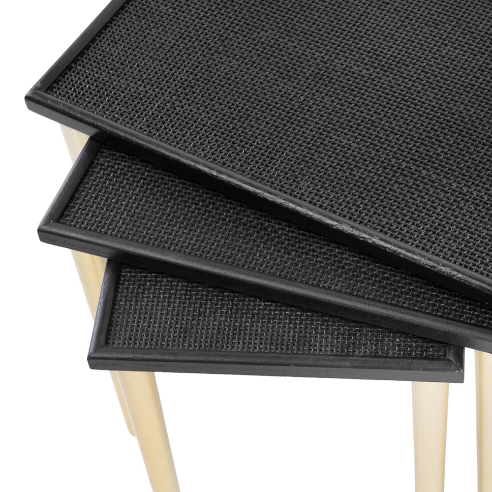Set Of 3 Side Tables, L:25X15.5X21" M:20X15X18.5" S:14X14X16.5" Black Gold Primary Living Space Boho,Casual,Minimalist Solid Wood Mdf
