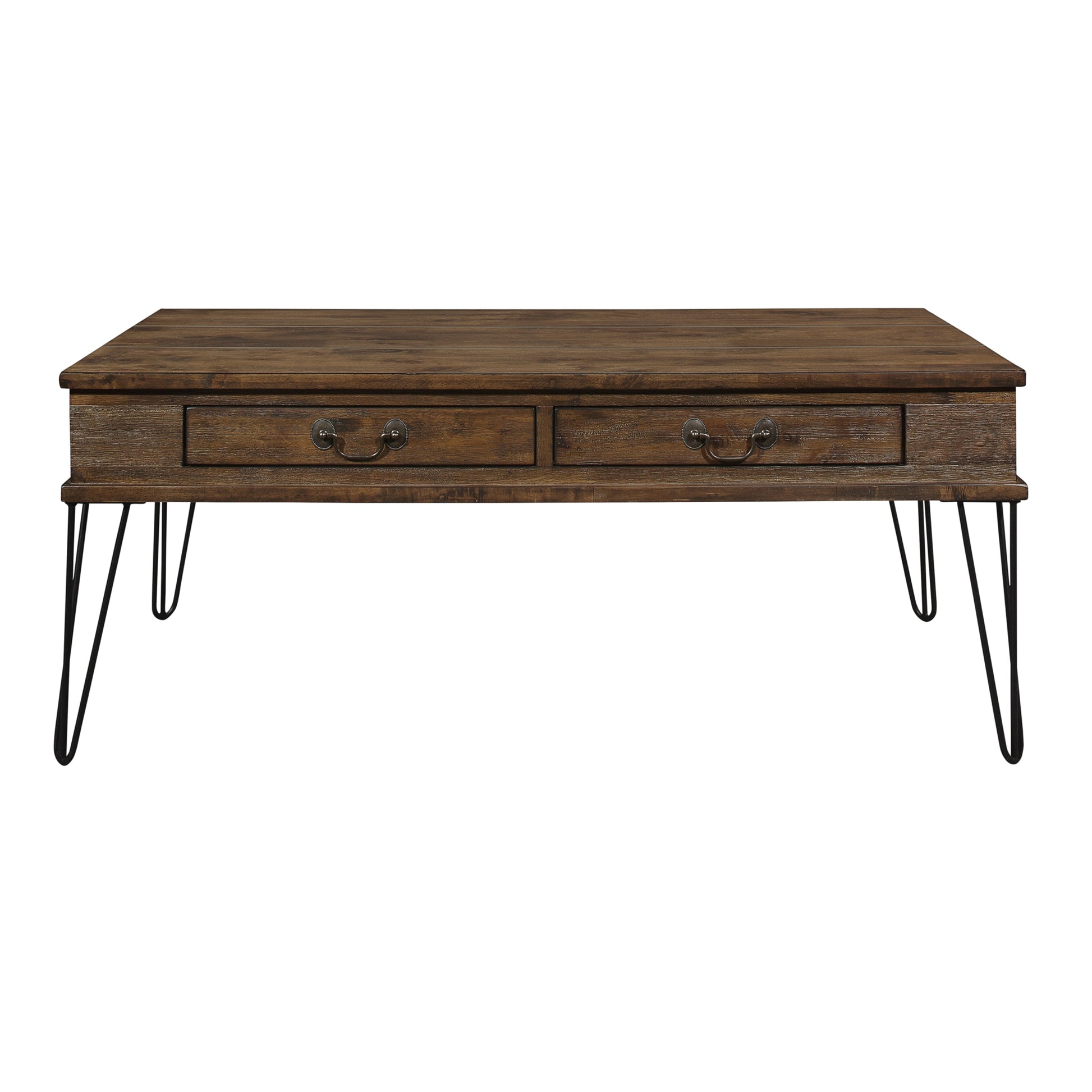 Rustic Oak And Black Finish Classic Rectangular Cocktail Table With 2 Drawers Metal Legs Solid Wood Living Room Furniture 1Pc Oak Primary Living Space Classic,Rustic,Traditional Rubberwood Drawers Coffee & End Tables Rectangular Solid Wood