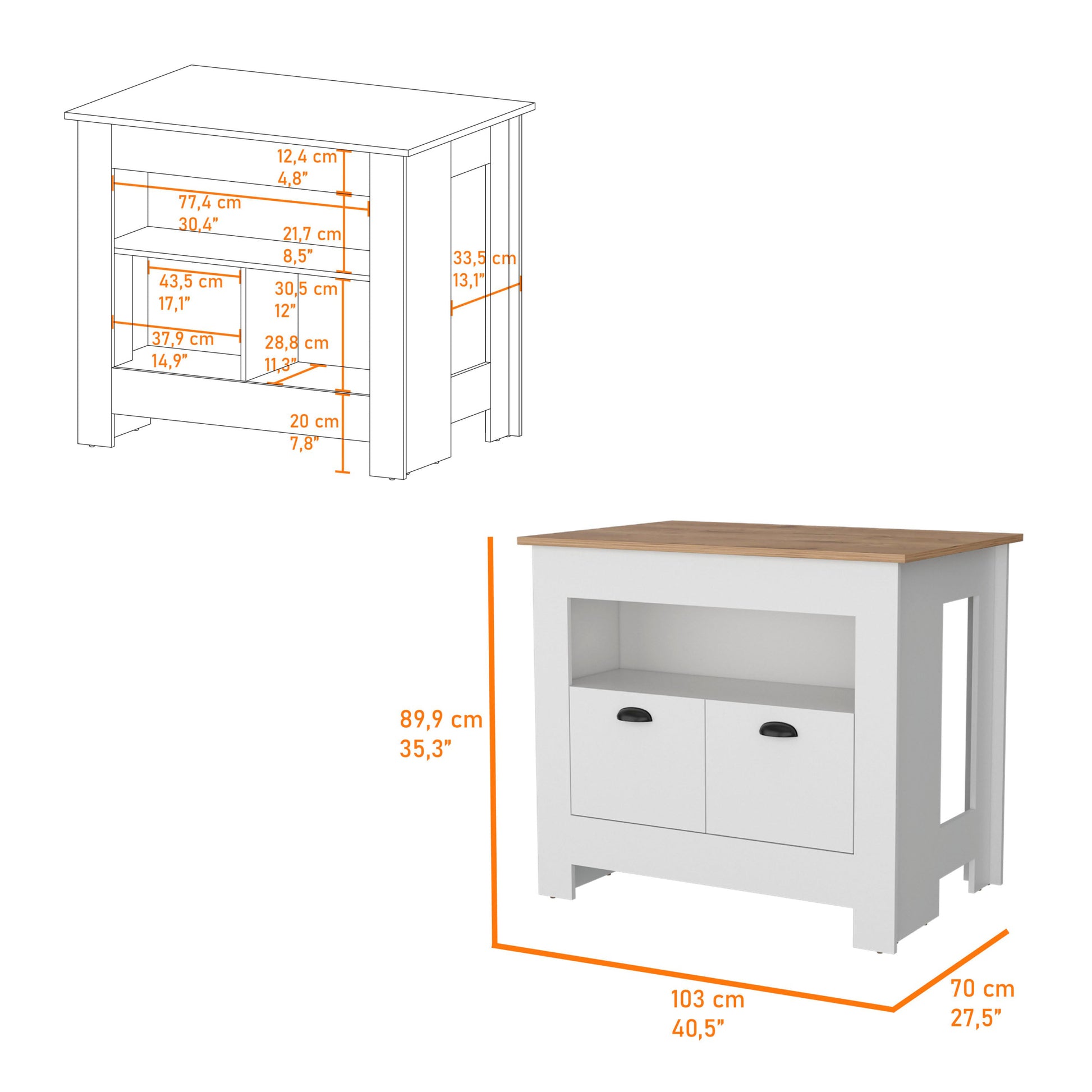 White 2 Door Kitchen Island White White Kitchen Rectangular Stationary Kitchen Islands Wood Medium 40 55In