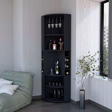 Avery Black 5 Large Shelves Corner Bar Cabinet Vertical 5 Or More Shelves Black Primary Living Space Shelves Included Wood