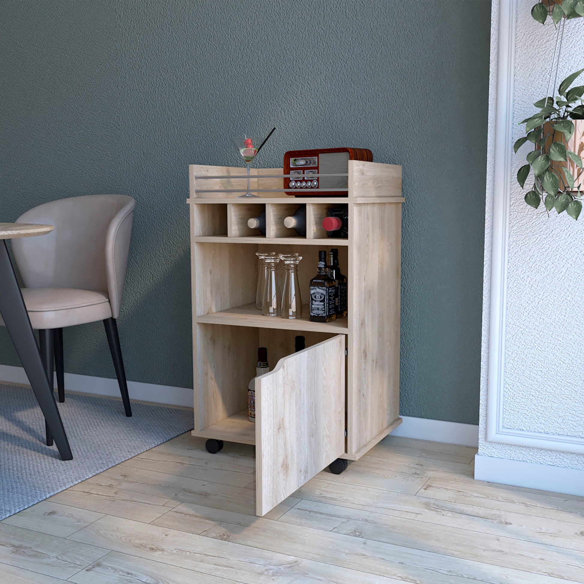 Macadamia 1 Door Bar Cart Natural Dining Room Rectangular Kitchen Carts Wood Small Less Than 40In