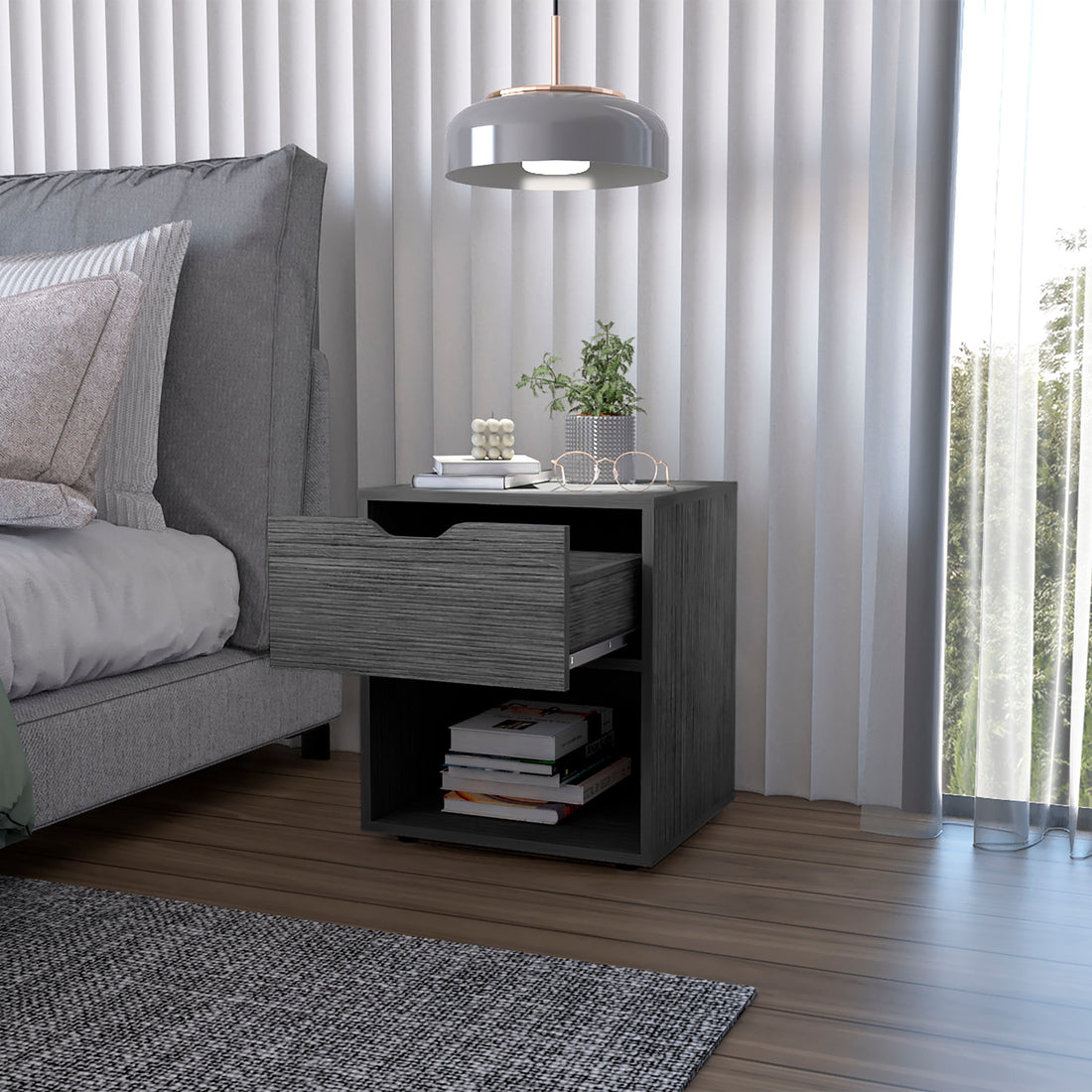 Light Gray Elegant Drawer Nightstand Light Gray Gray 1 Drawer Bedroom Drawer Storage Shelf Wood