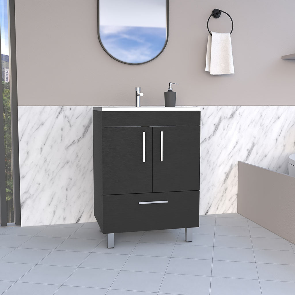 Velloc Single Bathroom Vanity, Double Door Cabinet, One Drawer Black Black Bathroom Modern Particle Board Particle Board