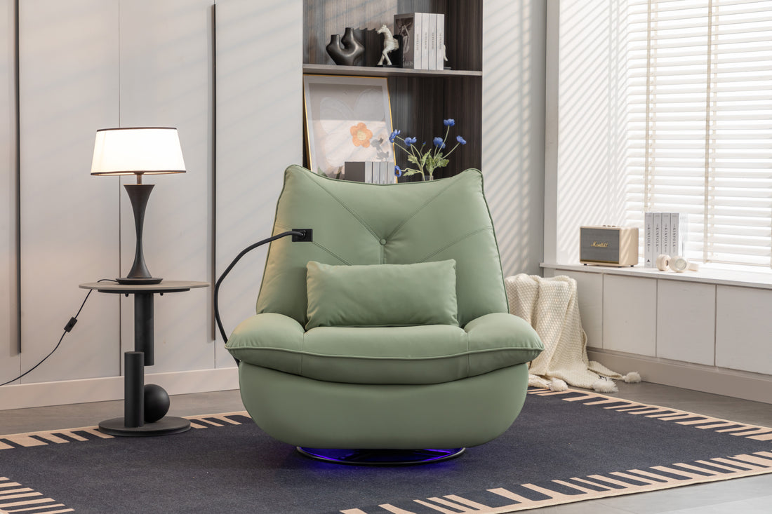 270 Swivel Glider Recliner Chair, Power Recliner Rocking Chair, Usb Port Charge For Nursery Chair With Atmosphere Lamp For Living Room Bedroom Apartment Green Faux Leather