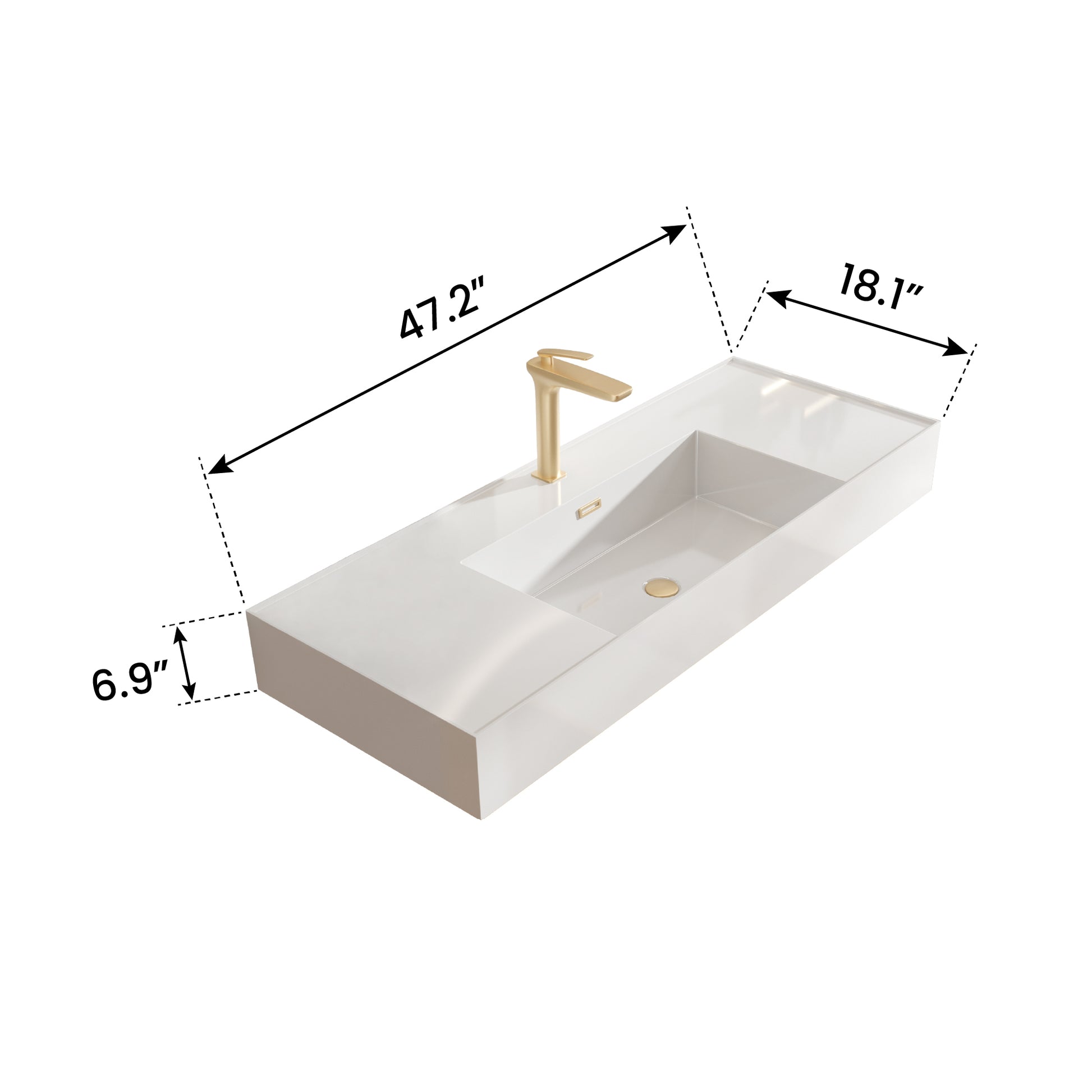 Bb0648Y101, Integrated Glossy White Solid Surface Basin With One Predrilled Faucet Hole, Faucet And Drain Assembly Not Included Gloss White Bathroom Modern Solid Surface Solid Surface