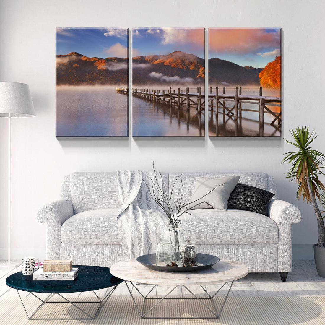 3 Panels Framed Jetty & Lake Canvas Wall Art Decor,3 Pieces Mordern Canvas Decoration Painting For Office,Dining Room,Living Room, Bedroom Decor Ready To Hang 1218In Thickness 1.5Inch Rectangle Framed Multicolor Oversized 41In Canvas Nature Scenes