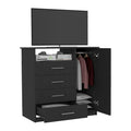 Peru 4 Drawer Dresser, Single Door Cabinet, One Open Shelf, Superior Top Black Black Bedroom Modern Particle Board Particle Board