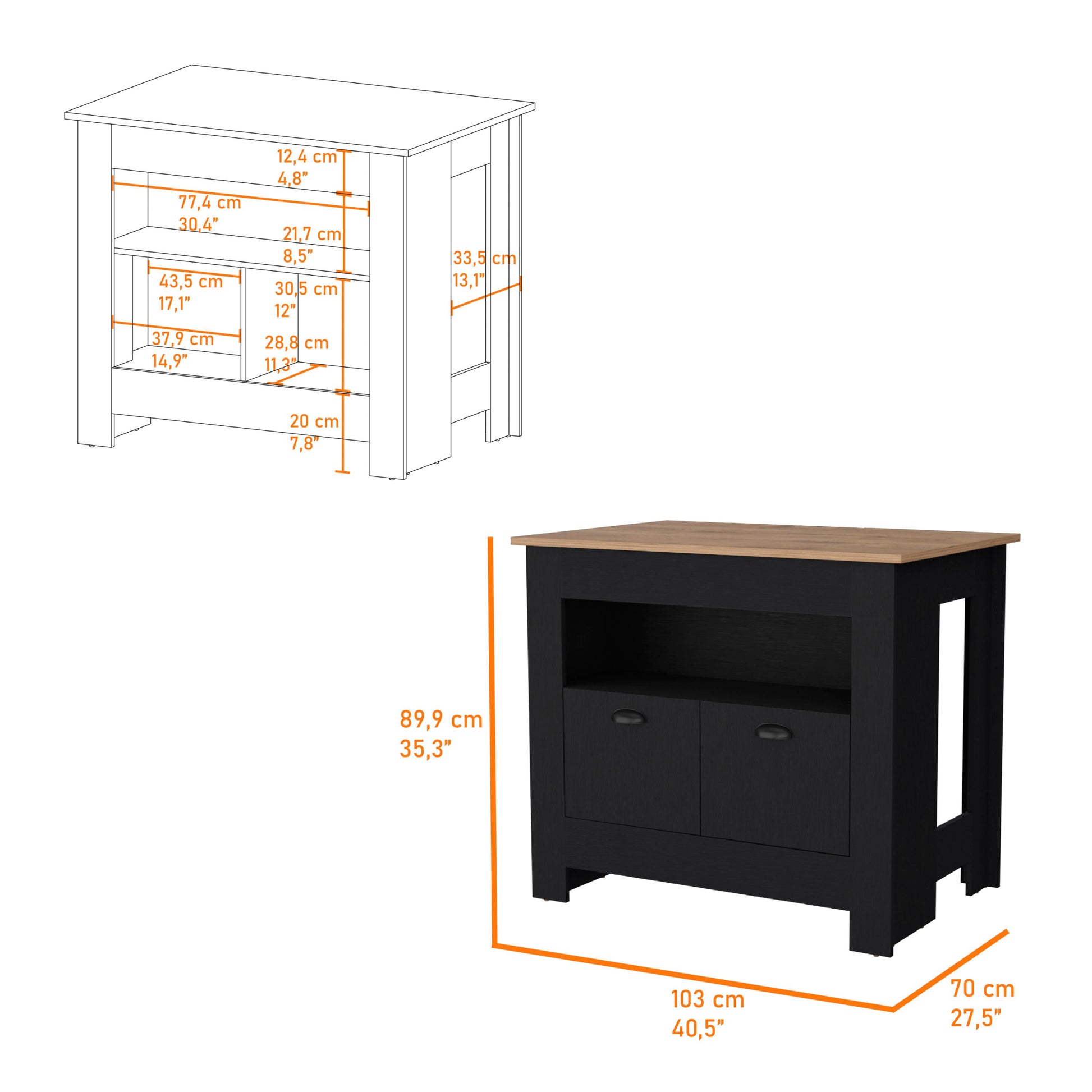 Black 2 Door Kitchen Island Black Kitchen Rectangular Stationary Kitchen Islands Wood Medium 40 55In