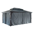 12' X 16' Hardtop Wood Gazebo For Patios, Outdoor Framed Gazebo With Polycarbonate Double Roof Canopy, Solid Wooden Framed Gazebo With Privacy Curtains And Mosquito Nettings For Garden, Backyard Black Aluminium