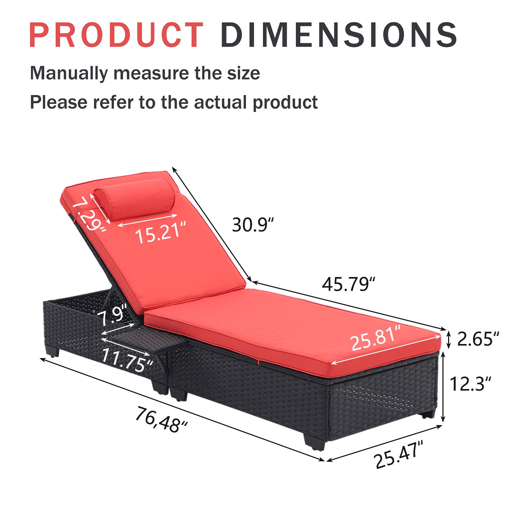 Outdoor Patio Chaise Lounge Chair,Lying In Bed With Pe Rattan And Steel Frame,Pe Wickers,Pool Recliners With Elegant Reclining Adjustable Backrest And Removable Cushions Sets Of 2 Black Red Yes Black Red Weather Resistant Frame Pe Rattan Iron Waterproof