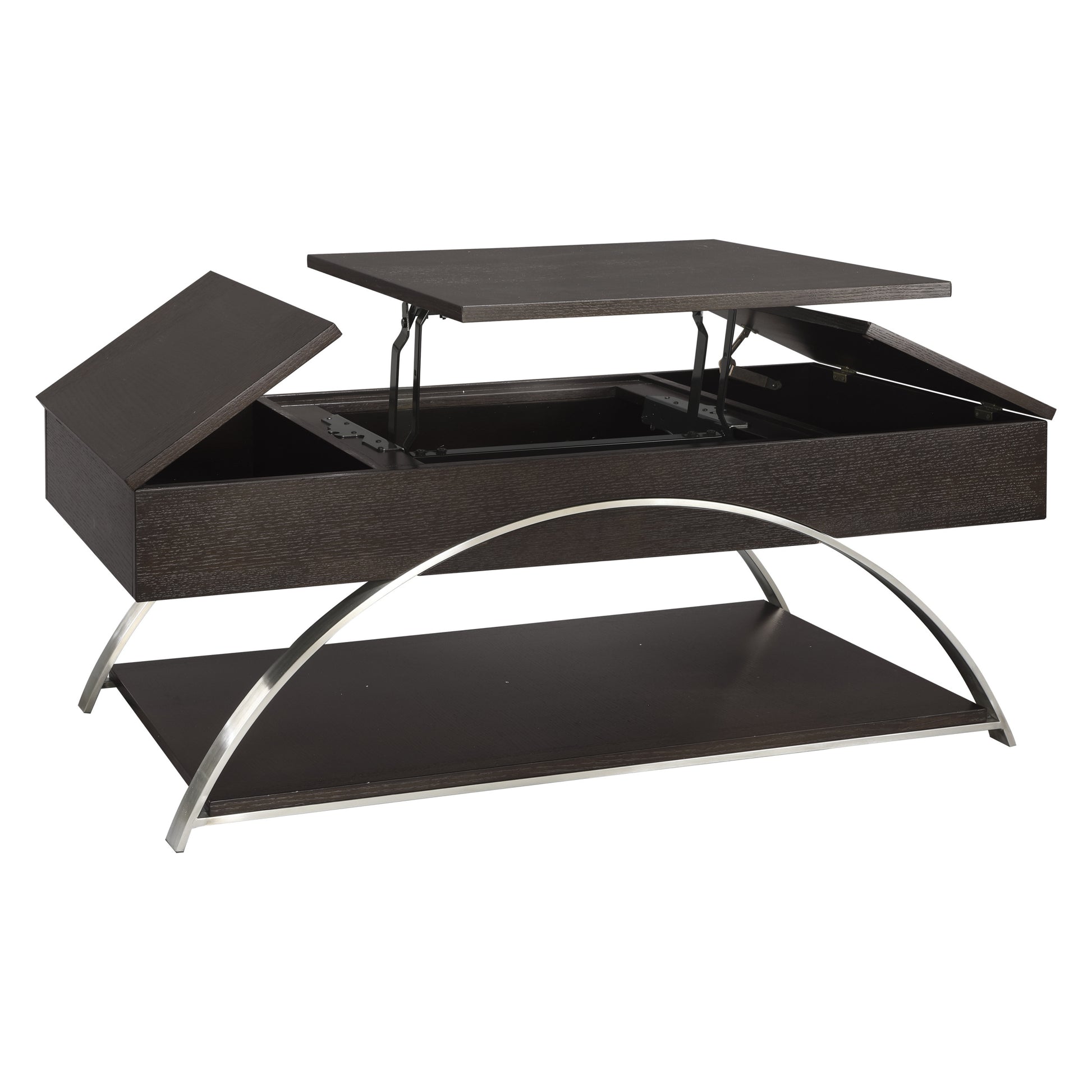 Modern Living Room Furniture 1Pc Lift Top Coffee Table With Display Shelf Espresso Finish Wood Chrome Metal Finish Unique Style Cocktail Table Espresso Primary Living Space Modern Coffee & End Tables Rectangular Wood Stainless Steel