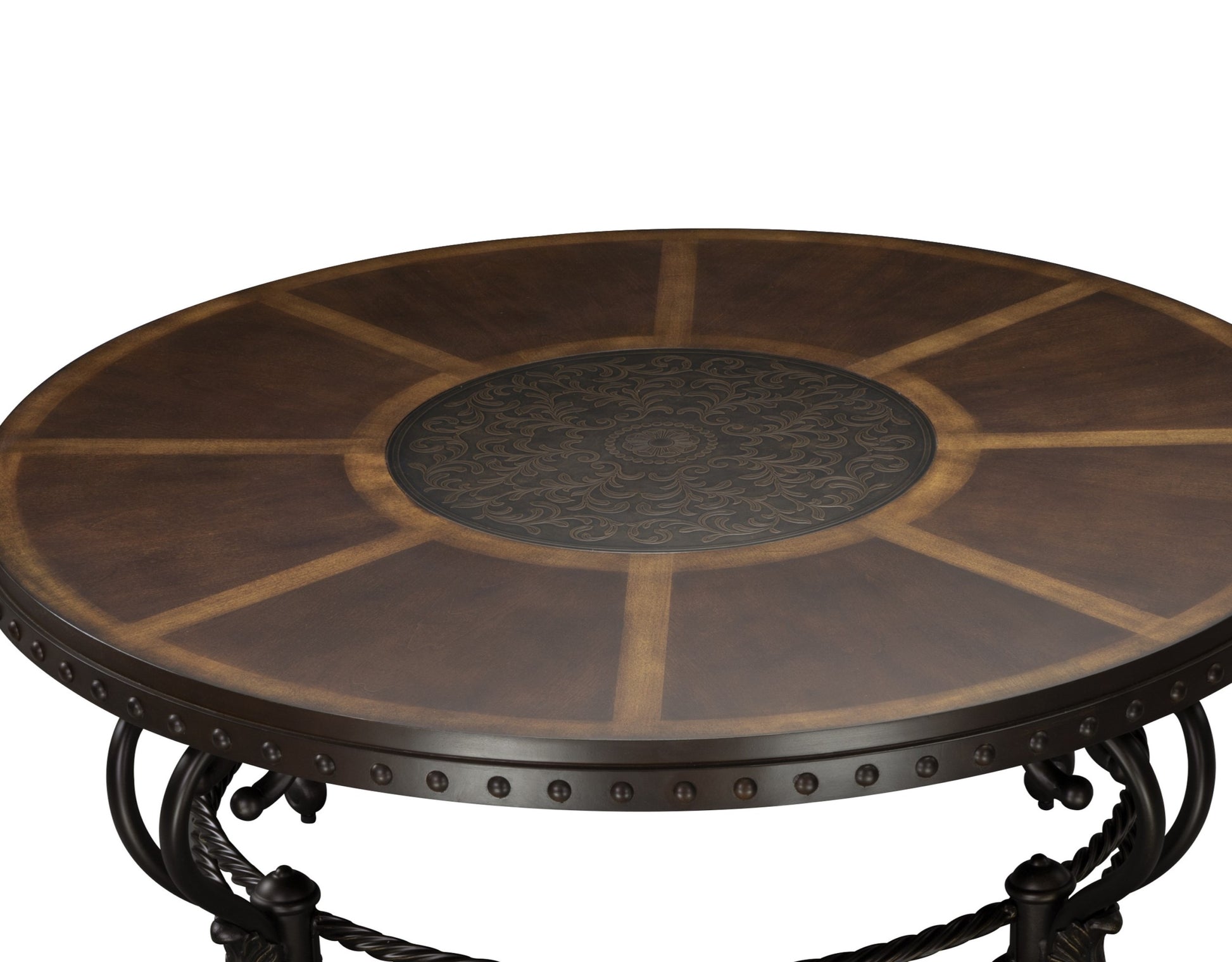 Formal Traditional Style Coffee Table 1Pc Round Decorative Top Curved Metal Base Living Room Furniture Cocktail Table Dark Cherry Finish Brown Mix Primary Living Space Traditional Coffee & End Tables Round Metal & Wood