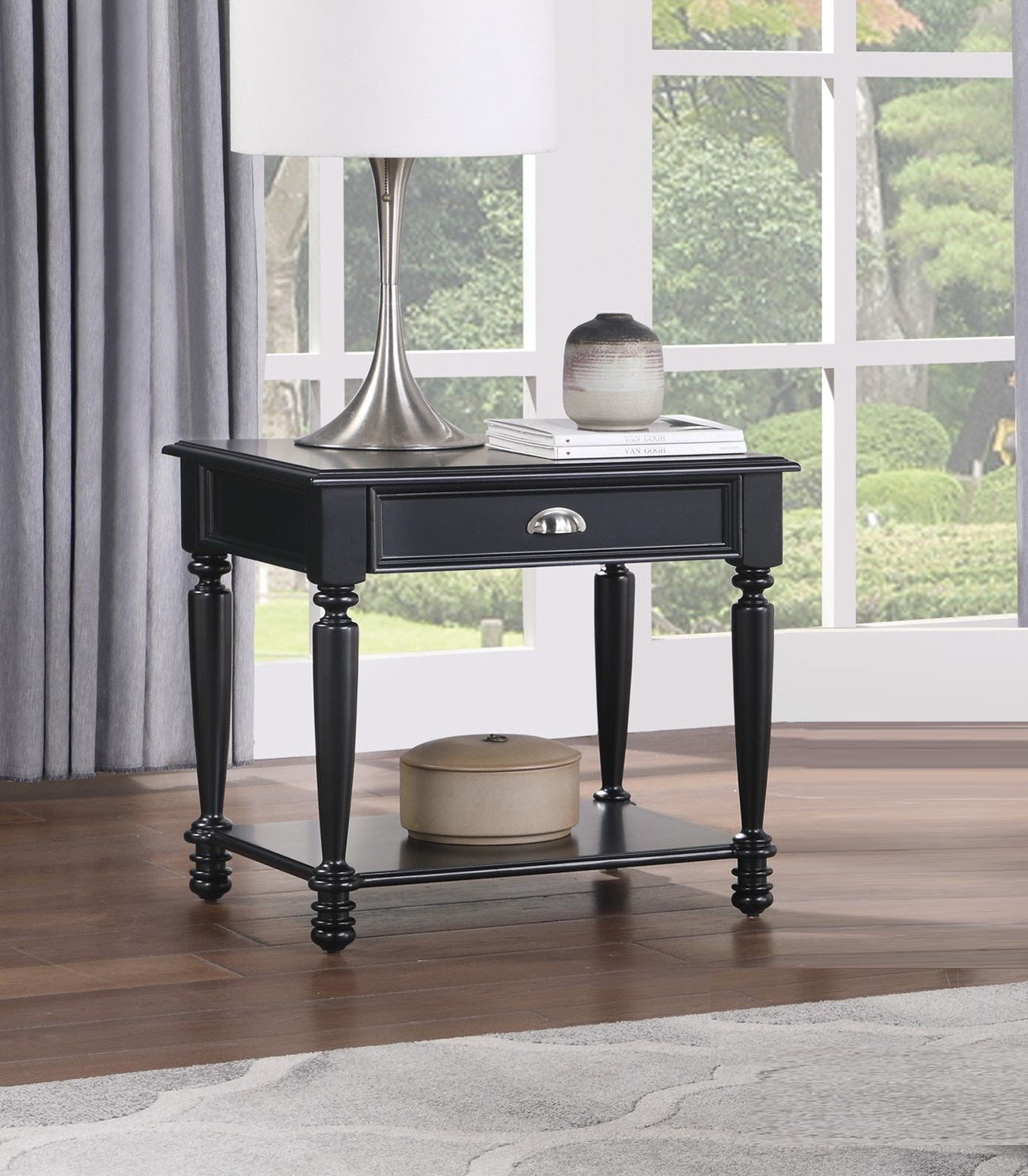 Classic Design Black Finish End Table With Drawer And Bottom Shelf Wooden Traditional Living Room Furniture 1Pc Side Table Black Primary Living Space Classic,Traditional Rectangular Coffee & End Tables Wood